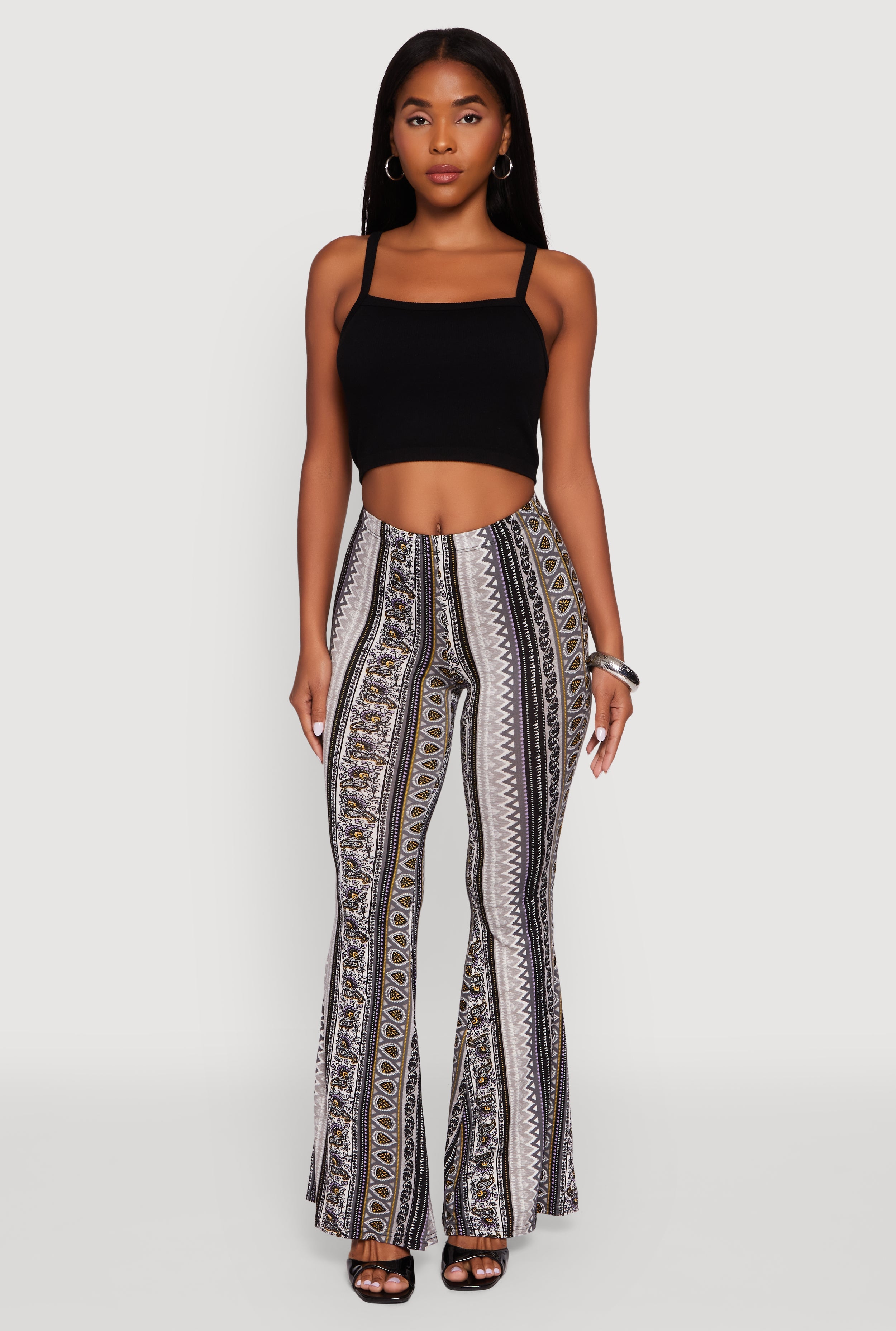 Boho Border Print High Waisted Flare Leg Pants