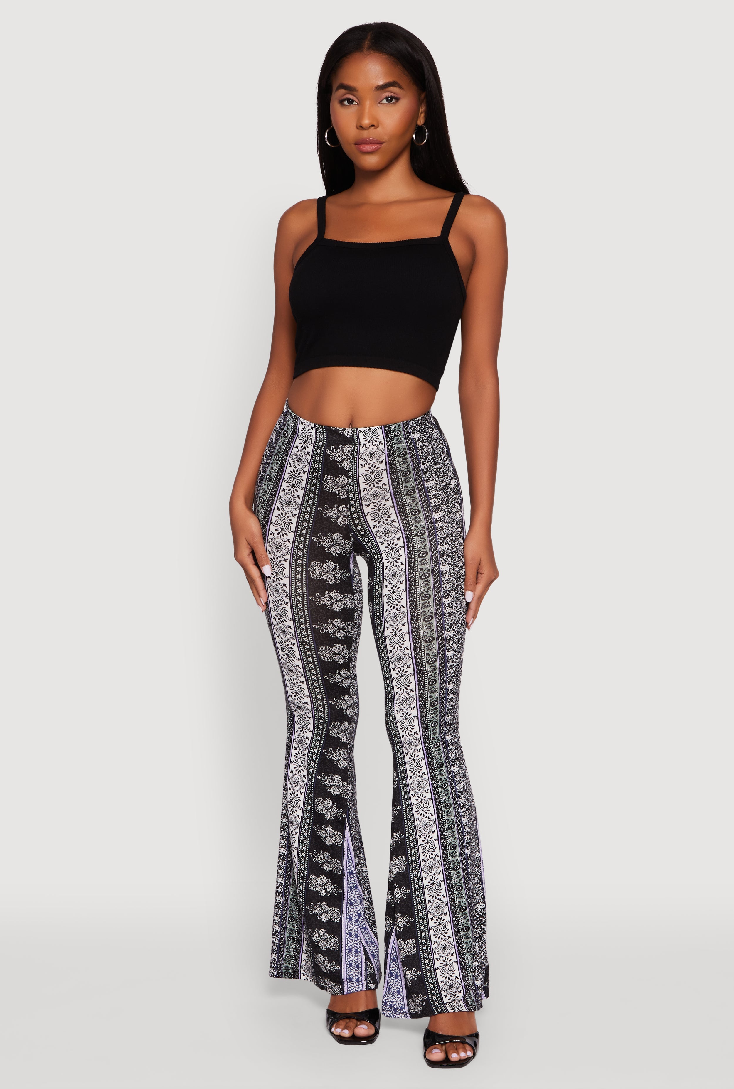 Boho Border Print High Waisted Flare Leg Pants