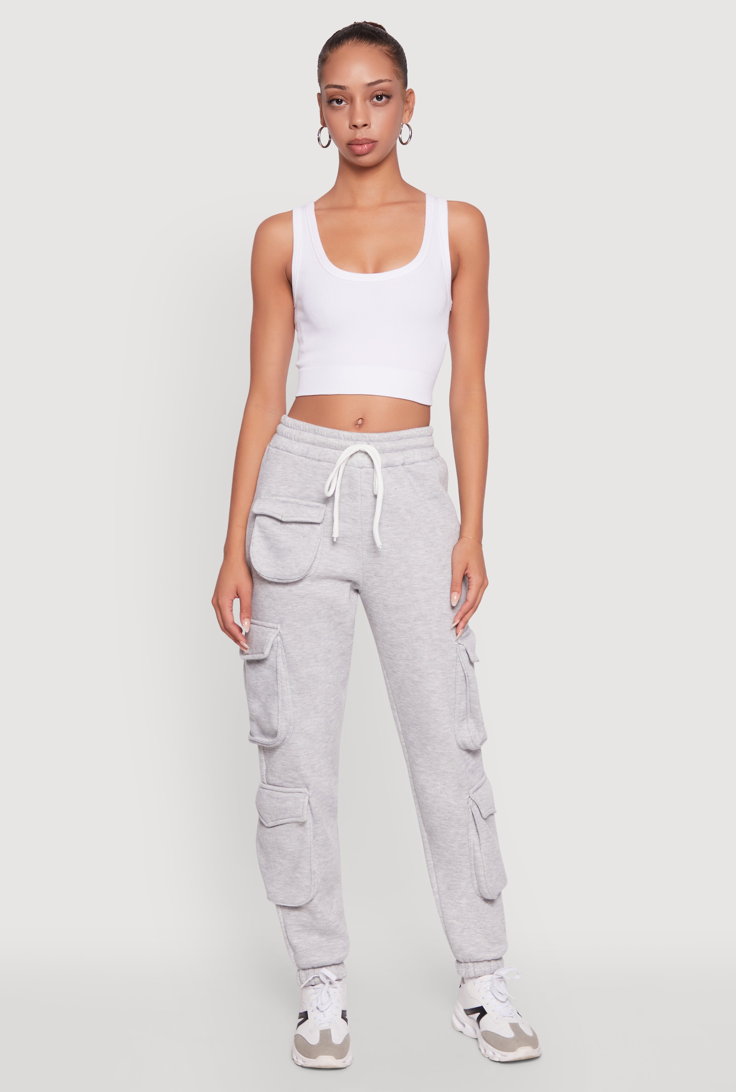 Fleece Drawstring Waist Cargo Joggers