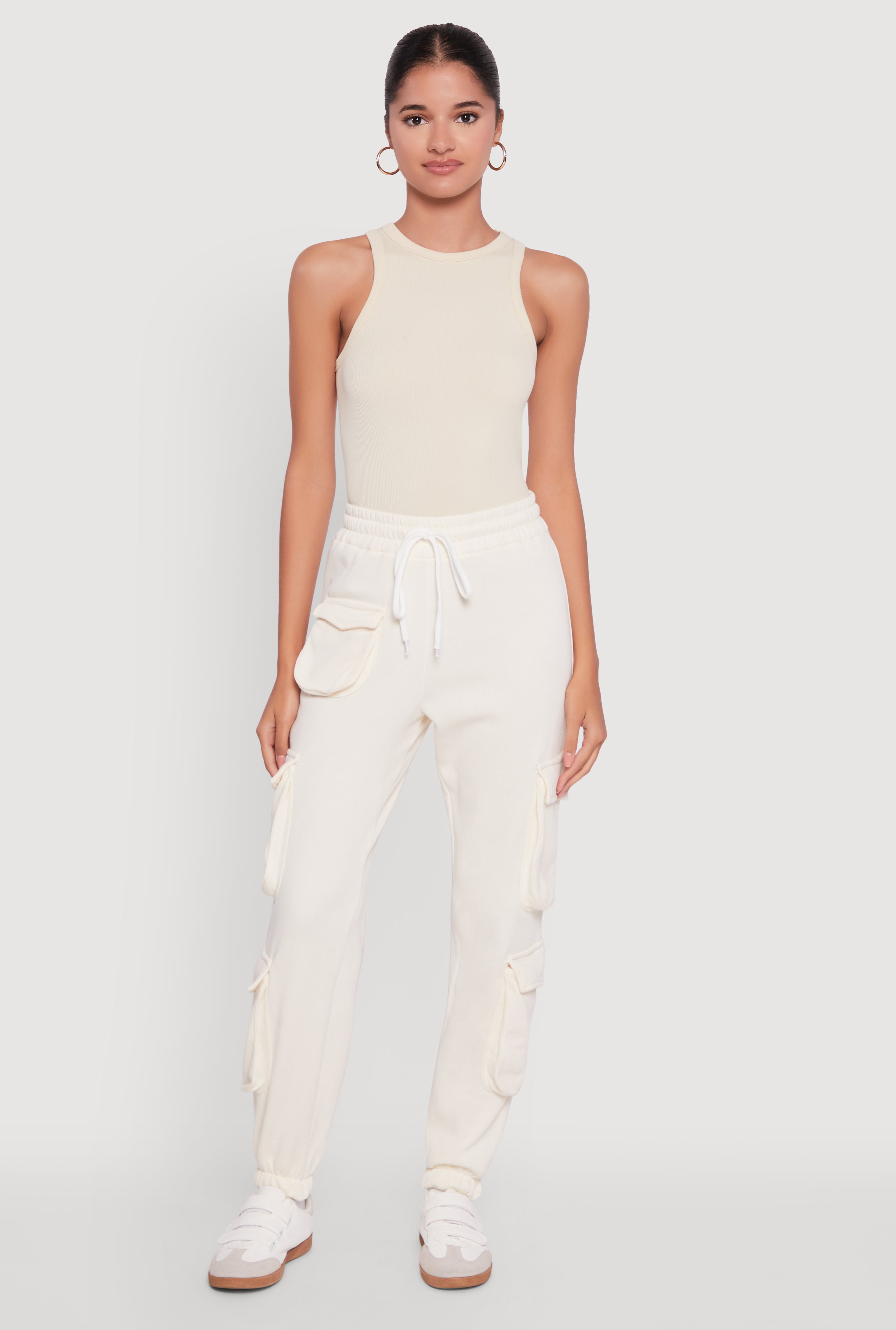 Fleece Drawstring Waist Cargo Joggers