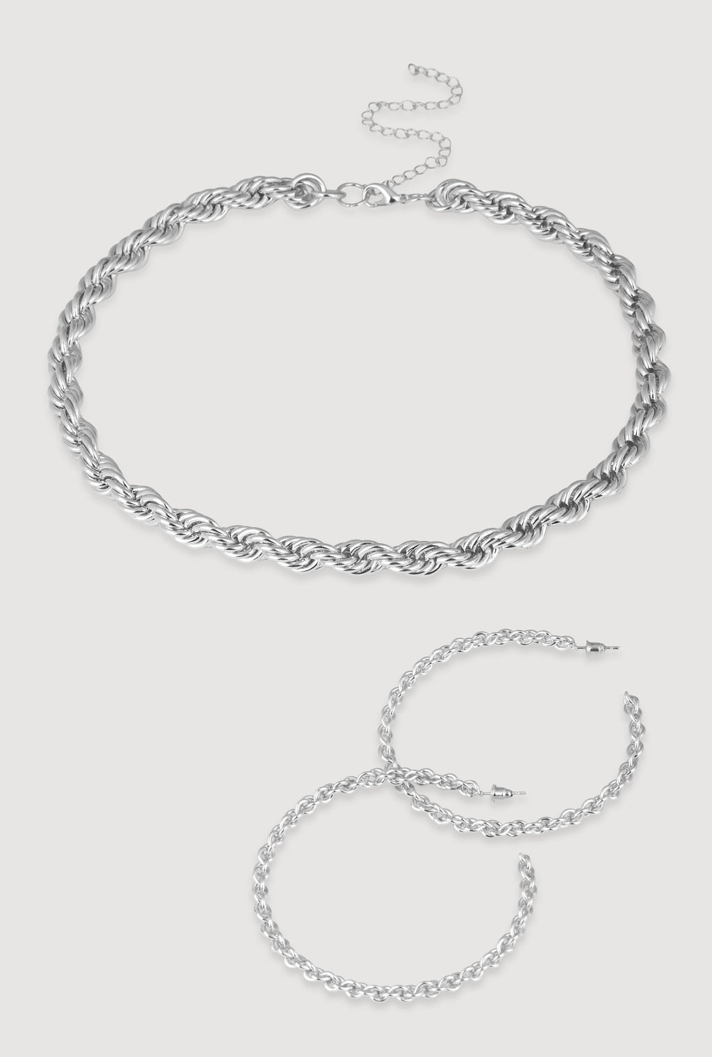 Twisted Rope Chain Necklace with Hoop Earrings