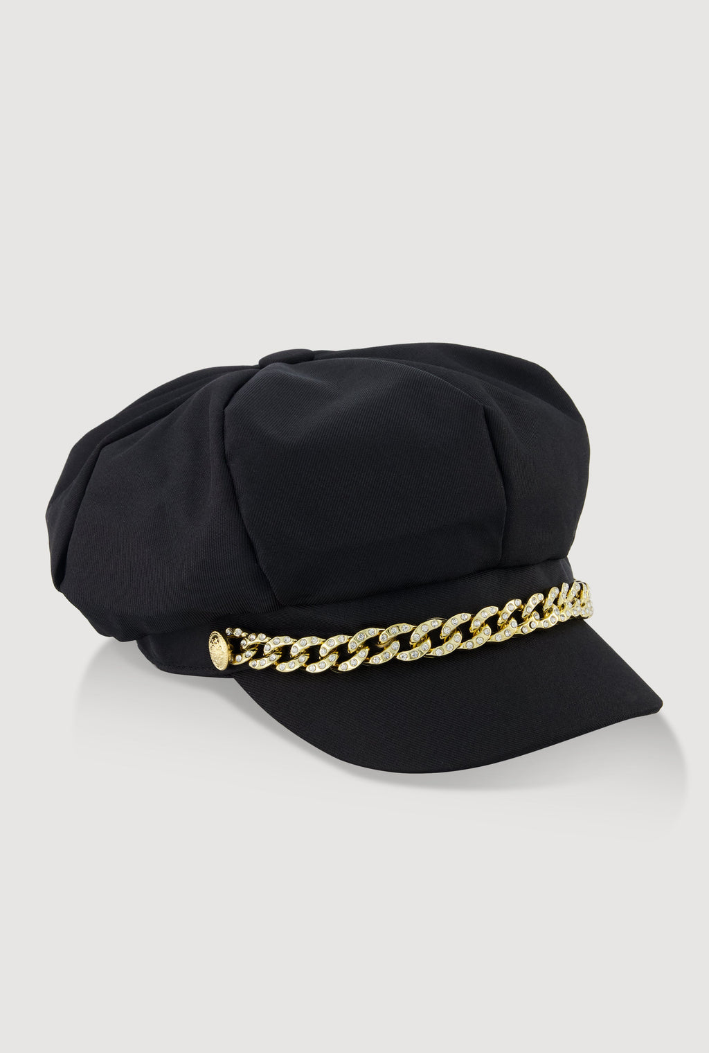 Rhinestone Curb Chain Detail Cabbie Hat