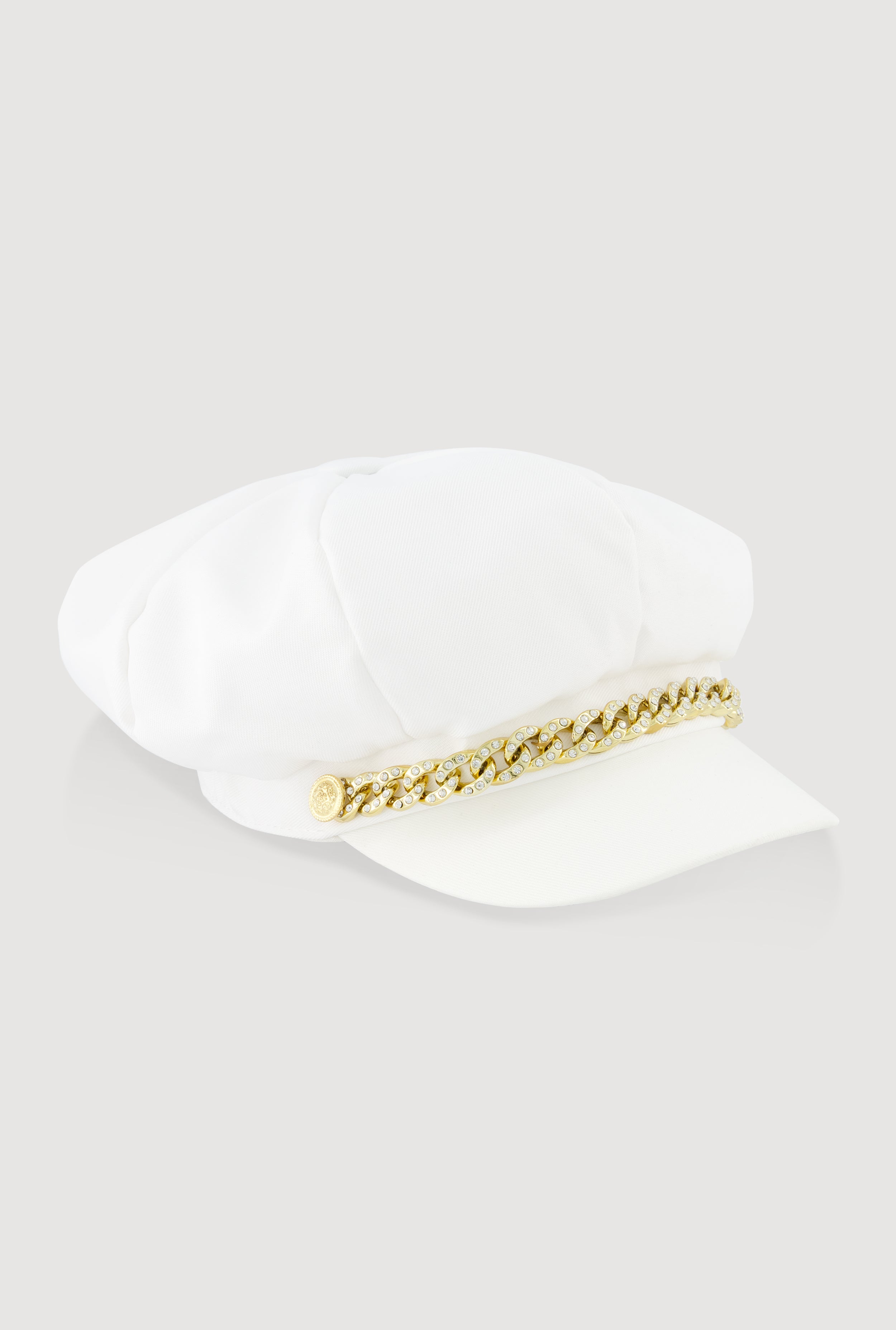 Rhinestone Curb Chain Detail Cabbie Hat