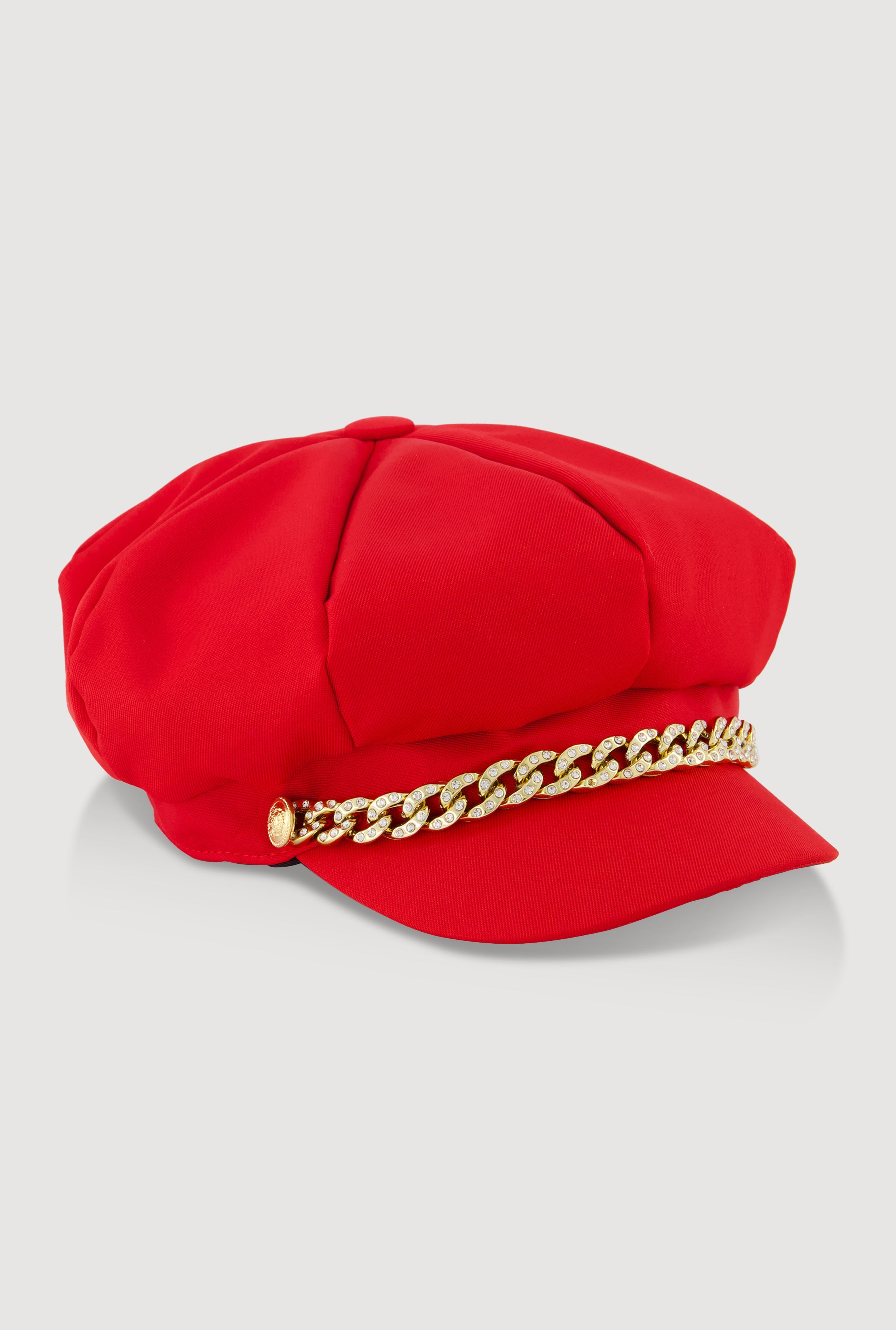 Rhinestone Curb Chain Detail Cabbie Hat