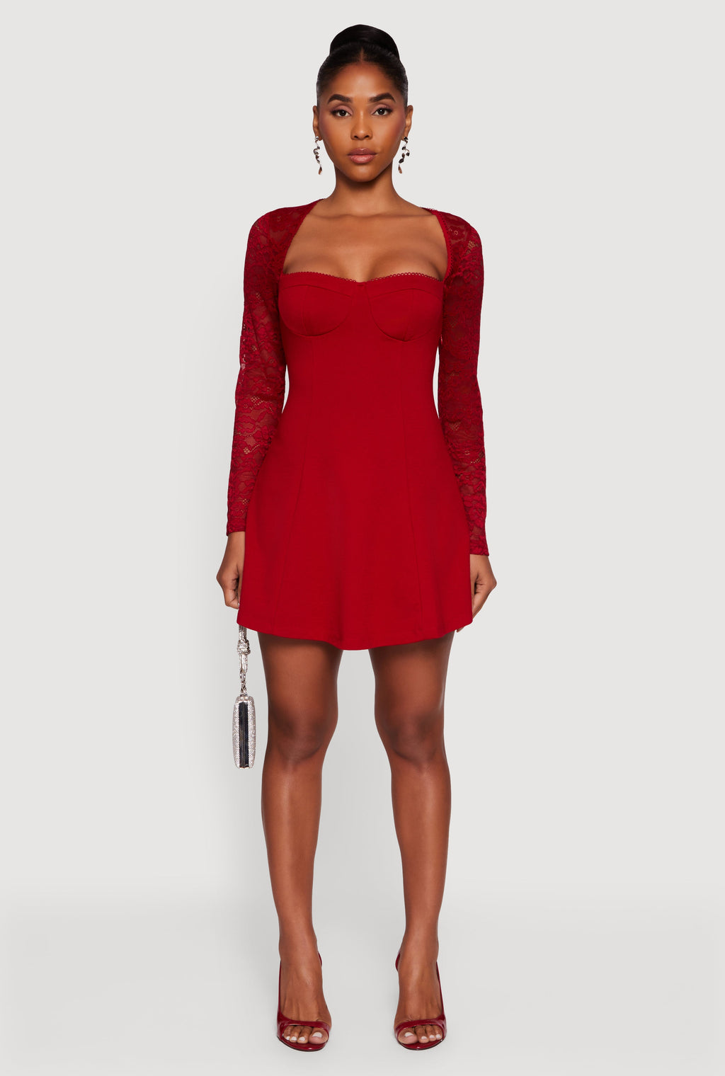 Lace Long Sleeve Sweetheart A-Line Dress