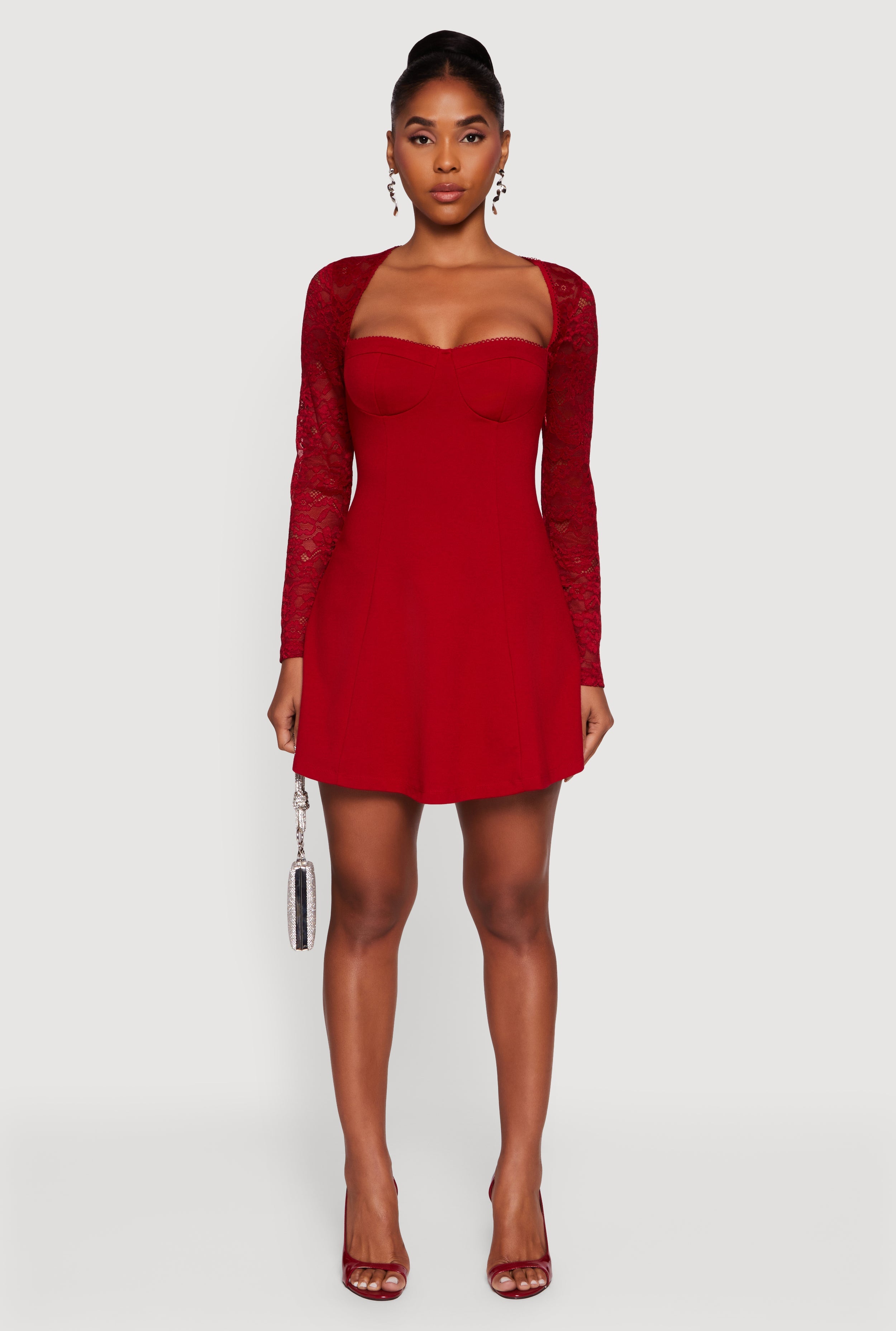 Lace Long Sleeve Sweetheart A-Line Dress