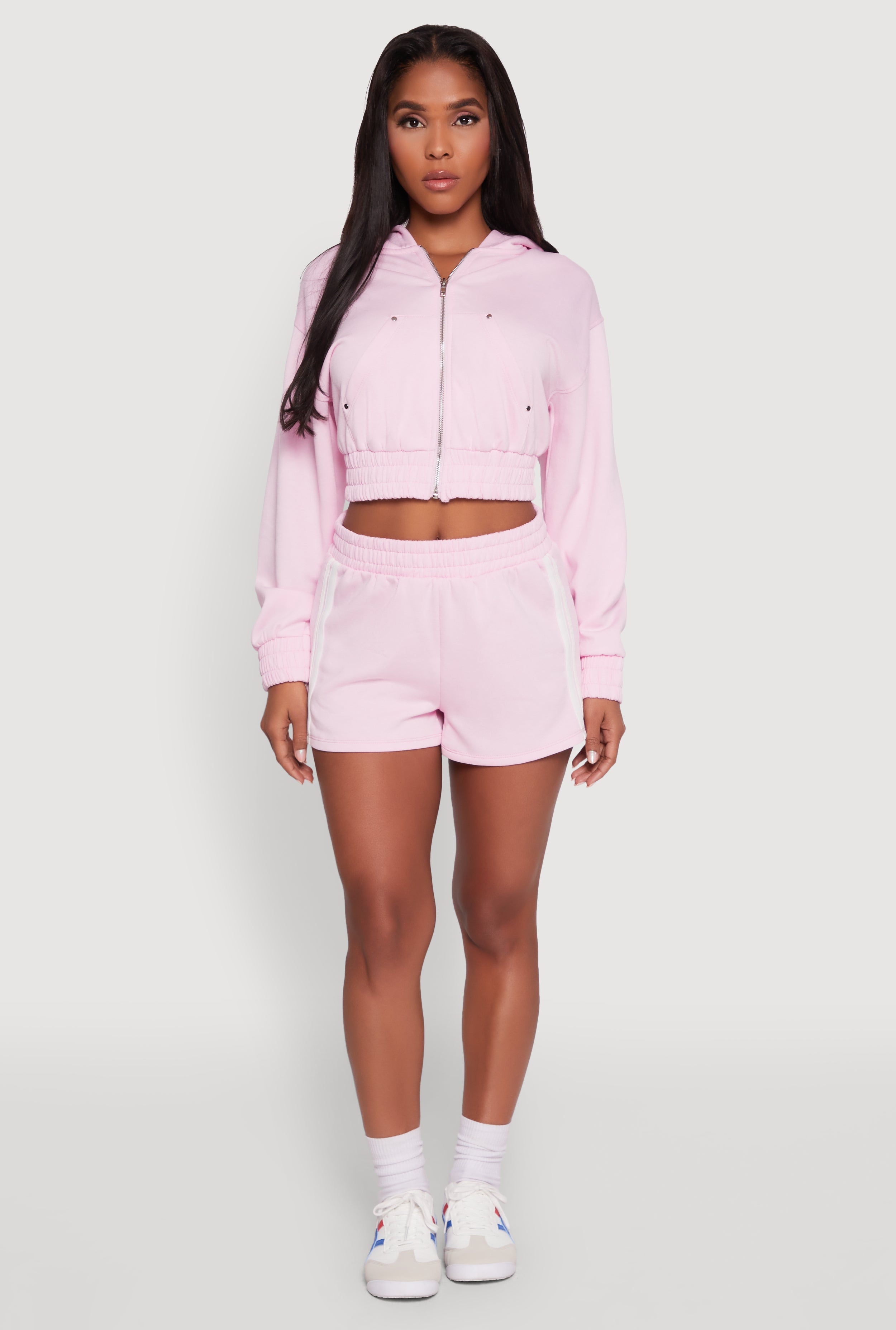 Iris High Waisted Varsity Stripe Fleece Shorts