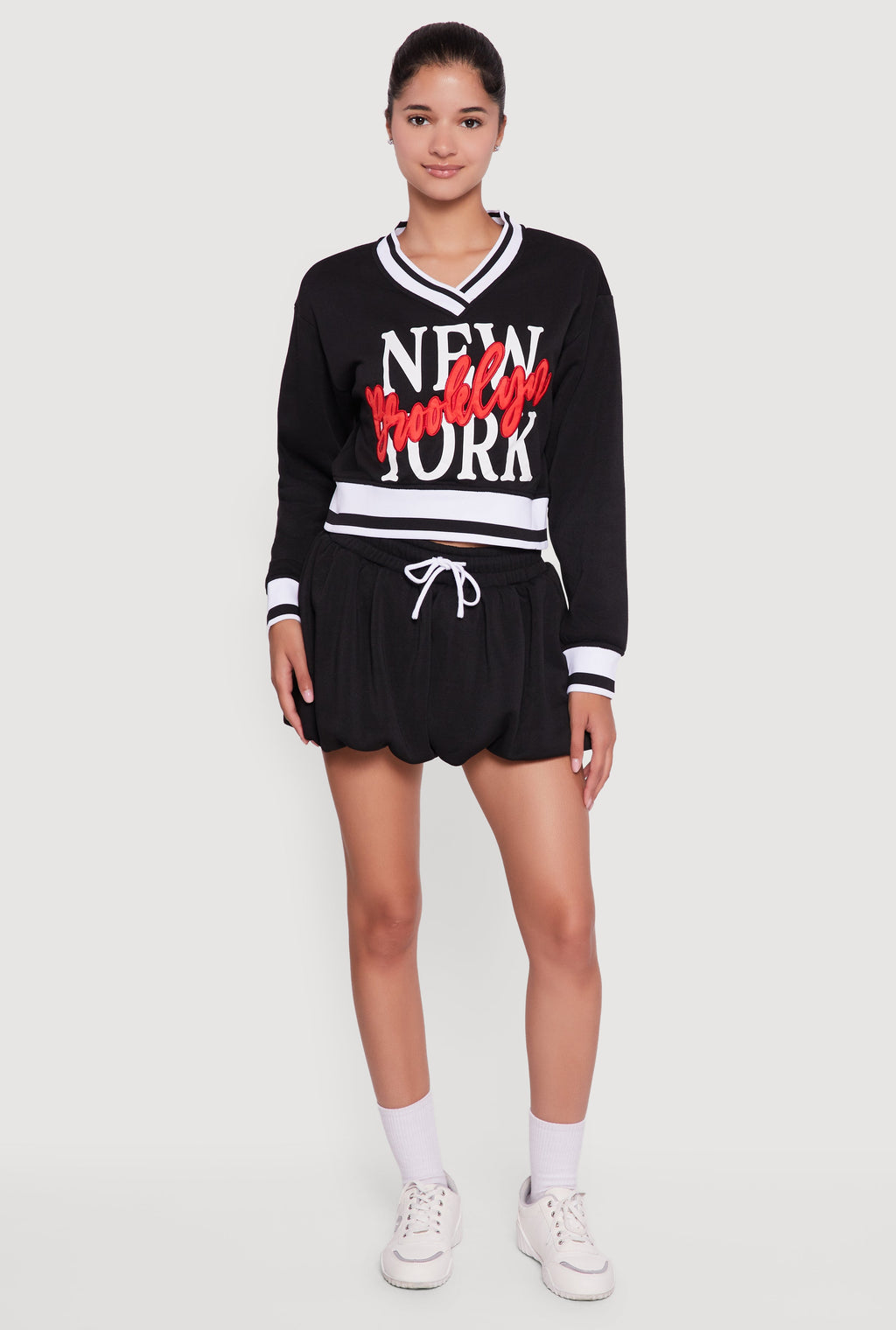Fleece Lined Drawstring Waist Bubble Skort