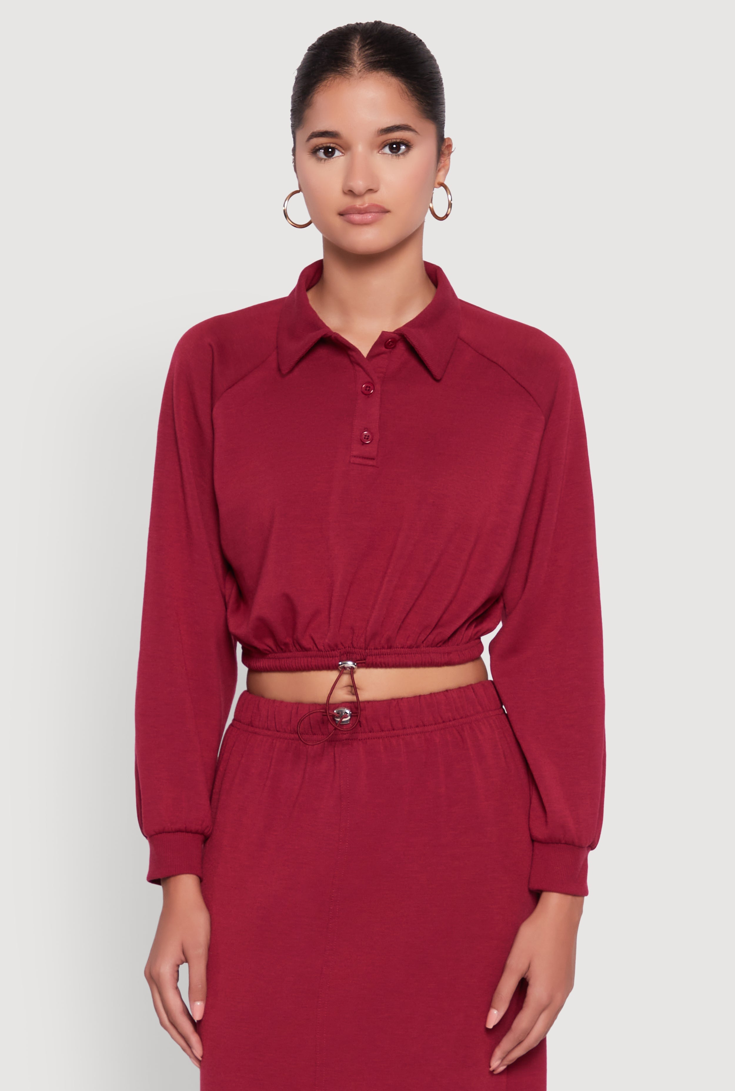 Collared Fleece Cropped Pullover Sweatshirt