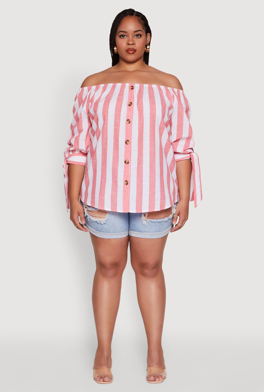 Plus Size Chic Off Shoulder Striped Blouse