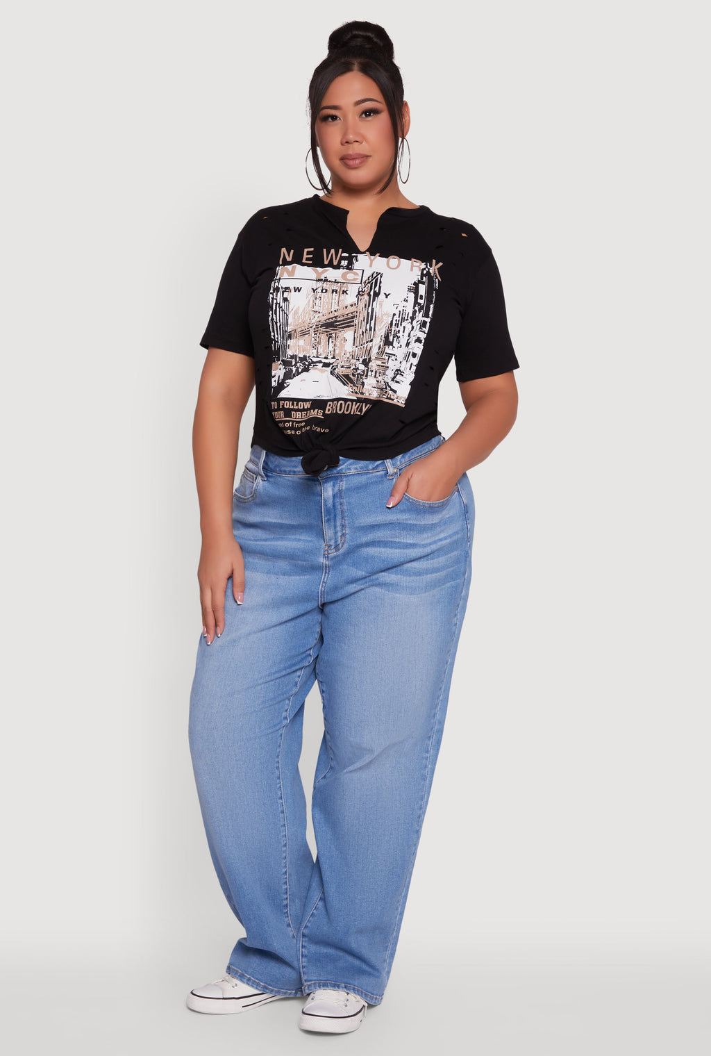 Plus Size NYC Graphic Print Knot Front T-Shirt