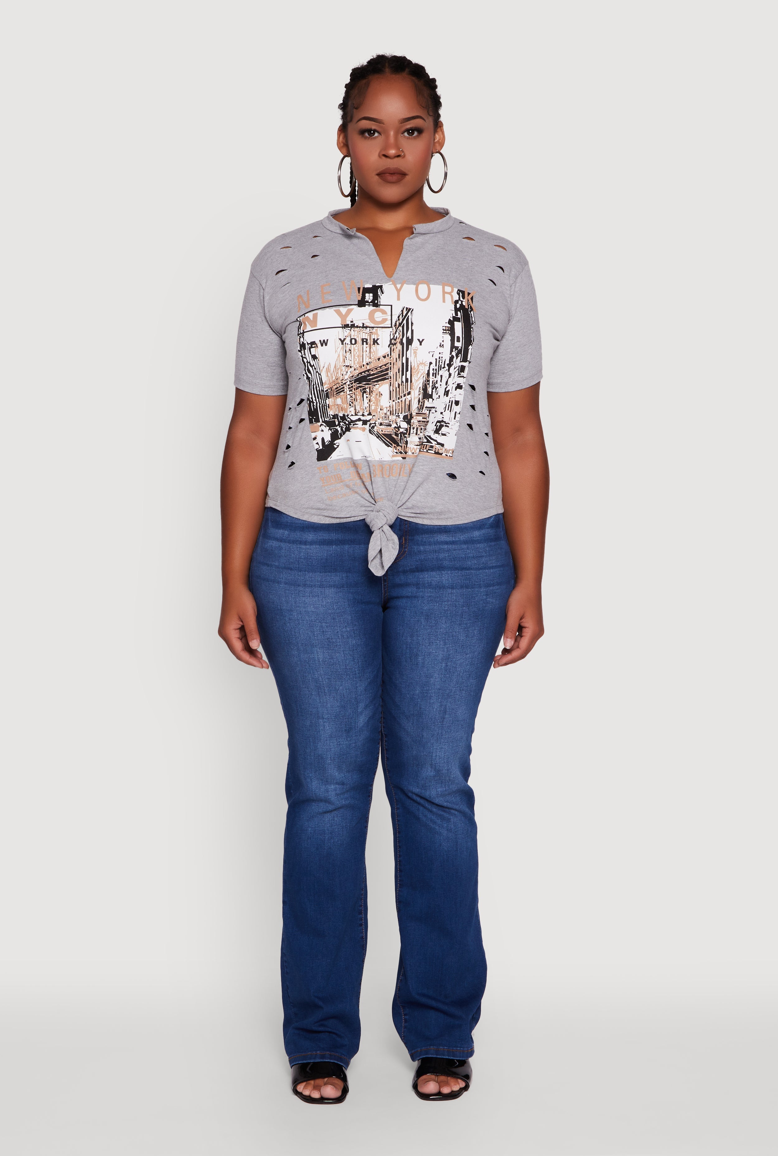 Plus Size NYC Graphic Print Knot Front T-Shirt
