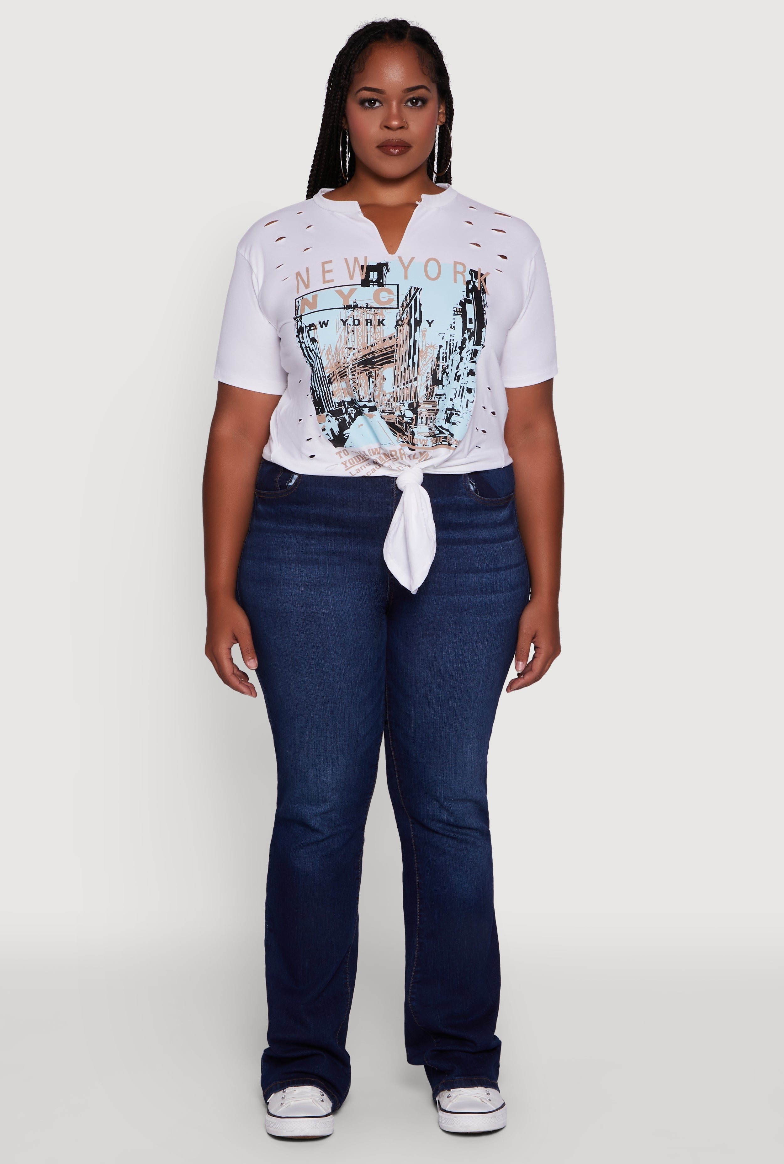 Plus Size NYC Graphic Print Knot Front T-Shirt