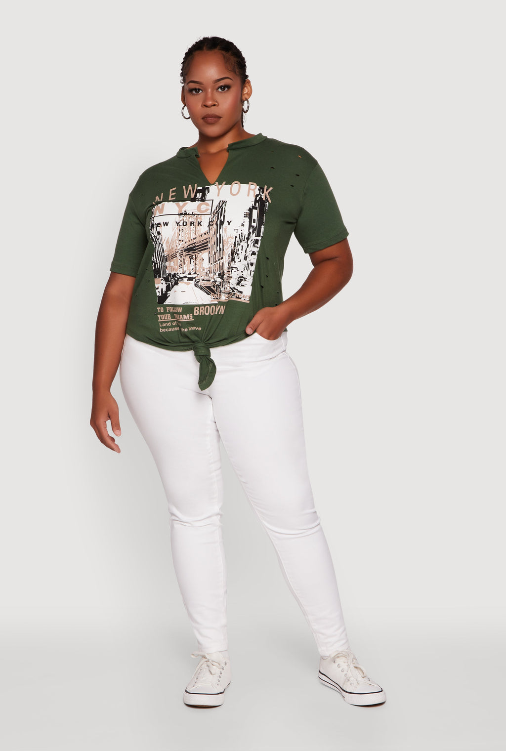 Plus Size NYC Graphic Print Knot Front T-Shirt
