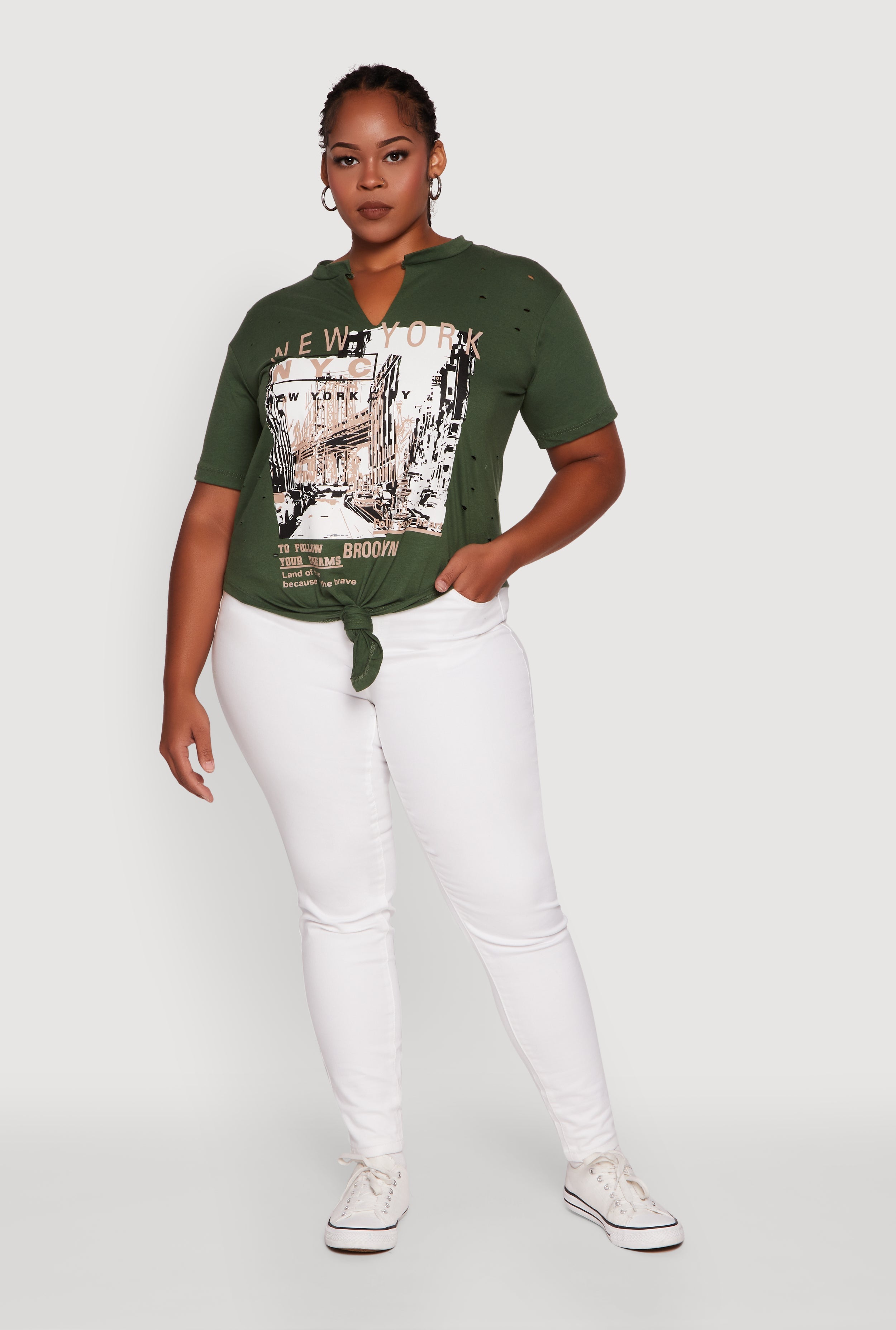Plus Size NYC Graphic Print Knot Front T-Shirt