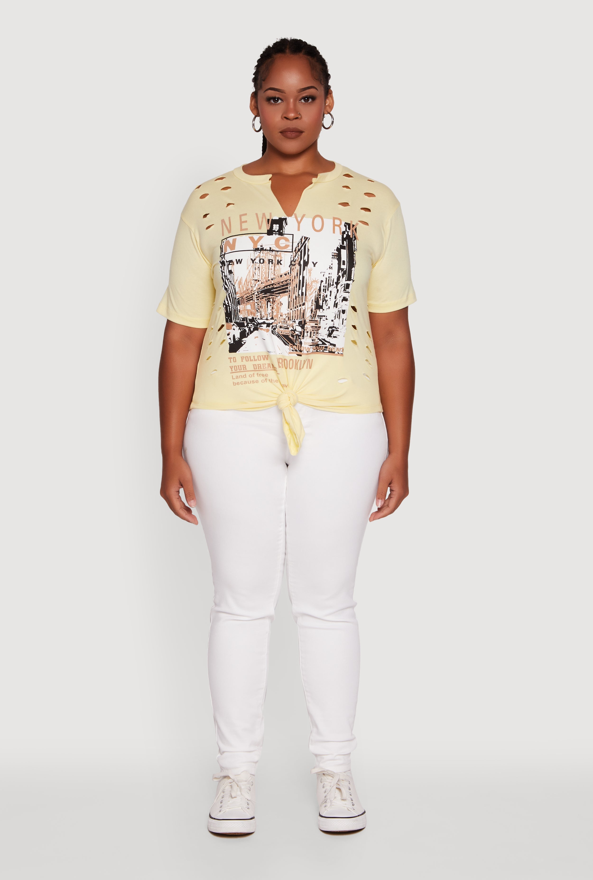 Plus Size NYC Graphic Print Knot Front T-Shirt