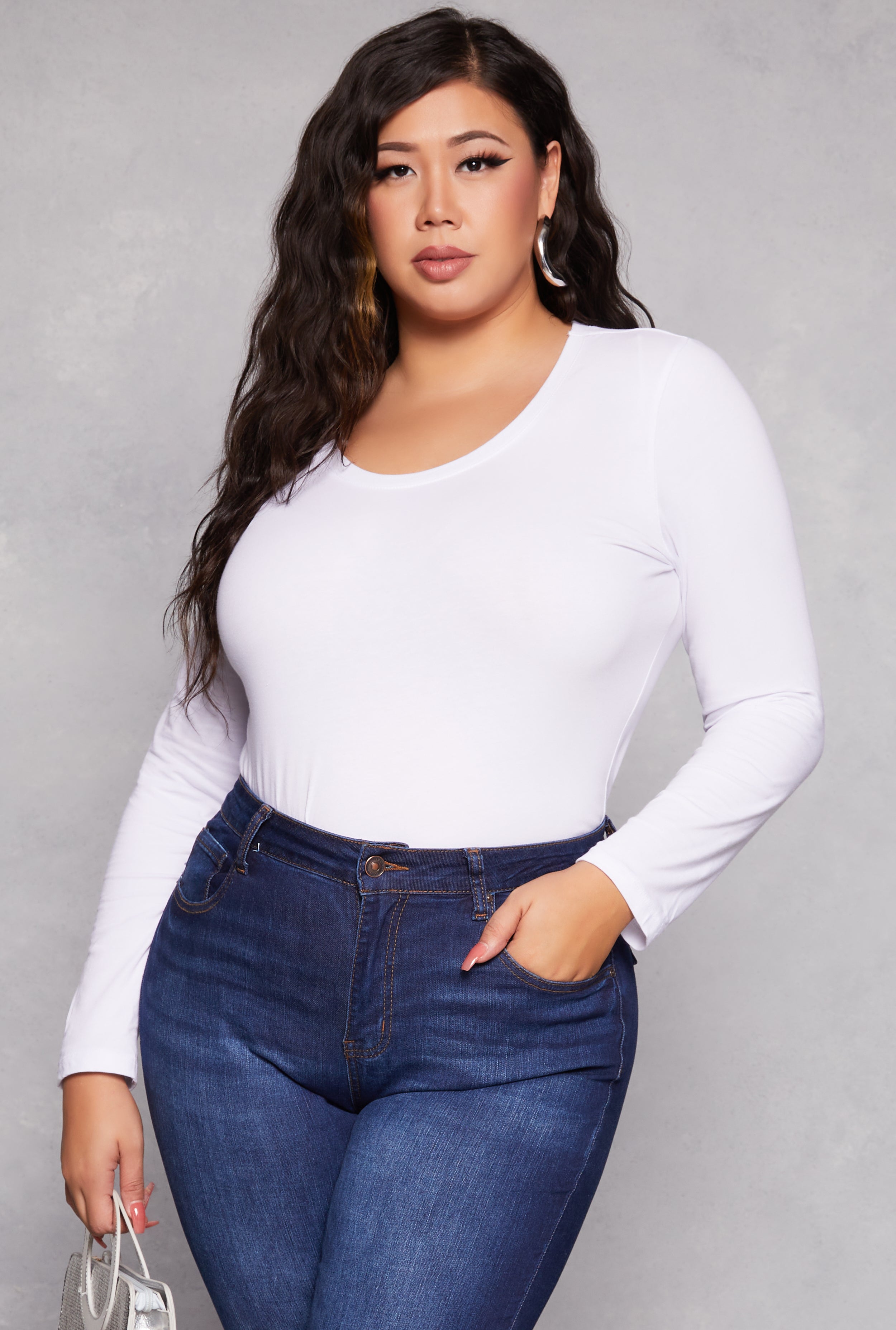Plus Size Basic Scoop Neck Long Sleeve T Shirt