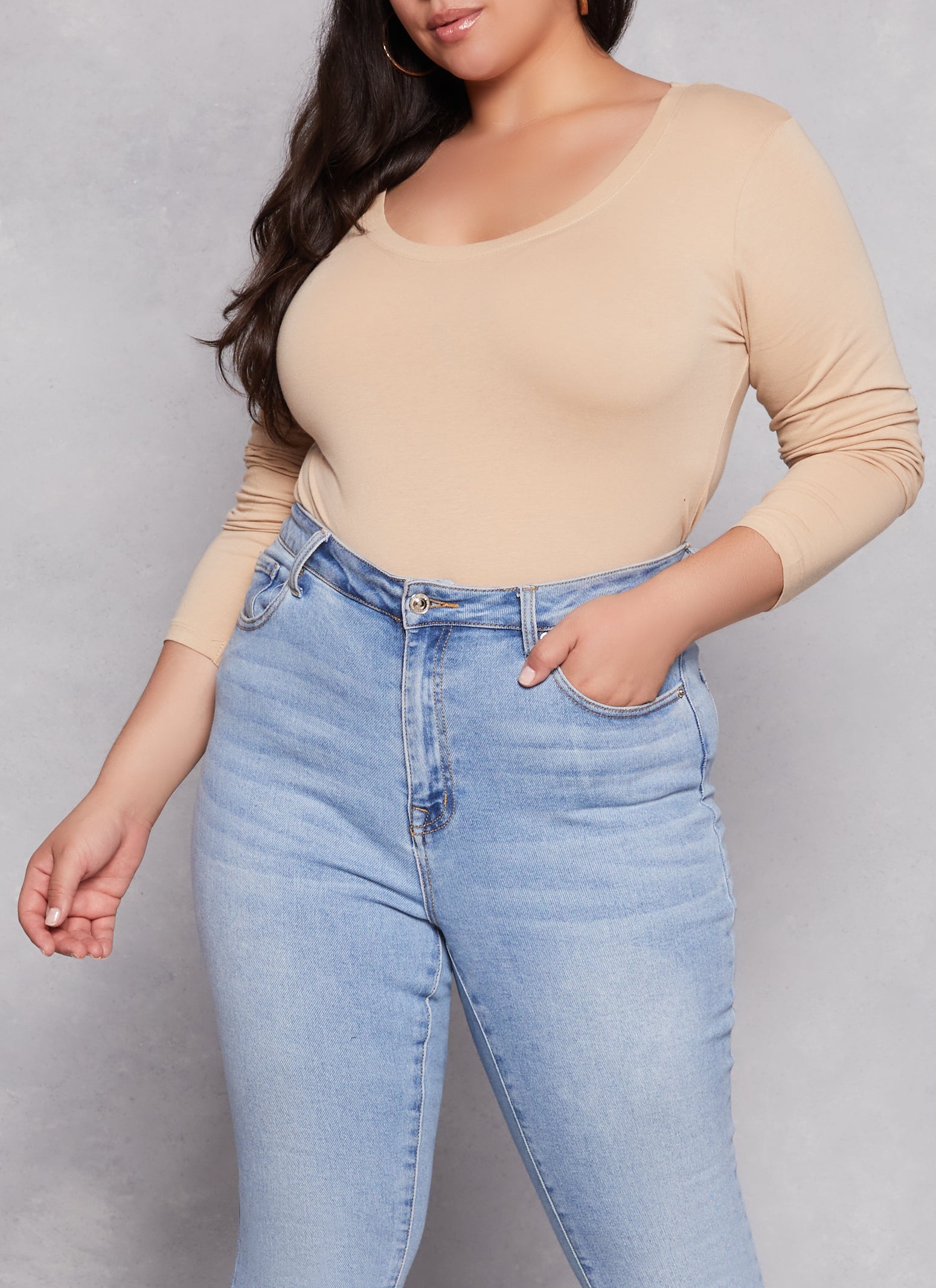 Plus Size Basic Scoop Neck Long Sleeve T Shirt