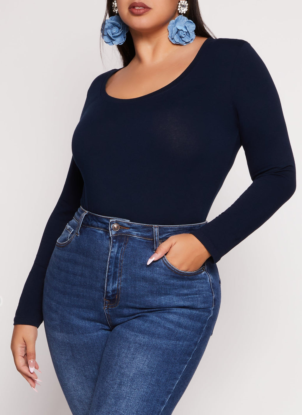 Plus Size Basic Scoop Neck Long Sleeve T Shirt