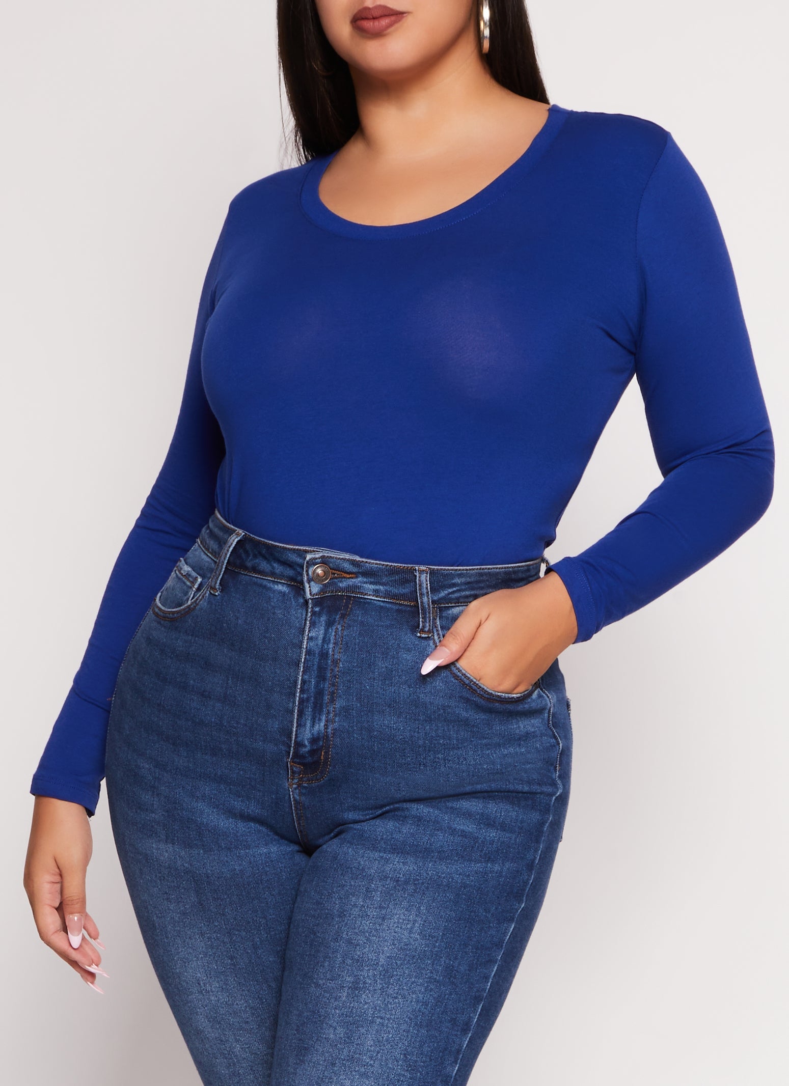 Plus Size Basic Scoop Neck Long Sleeve T Shirt