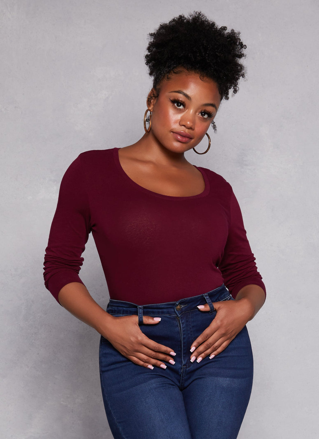 Plus Size Basic Scoop Neck Long Sleeve T Shirt