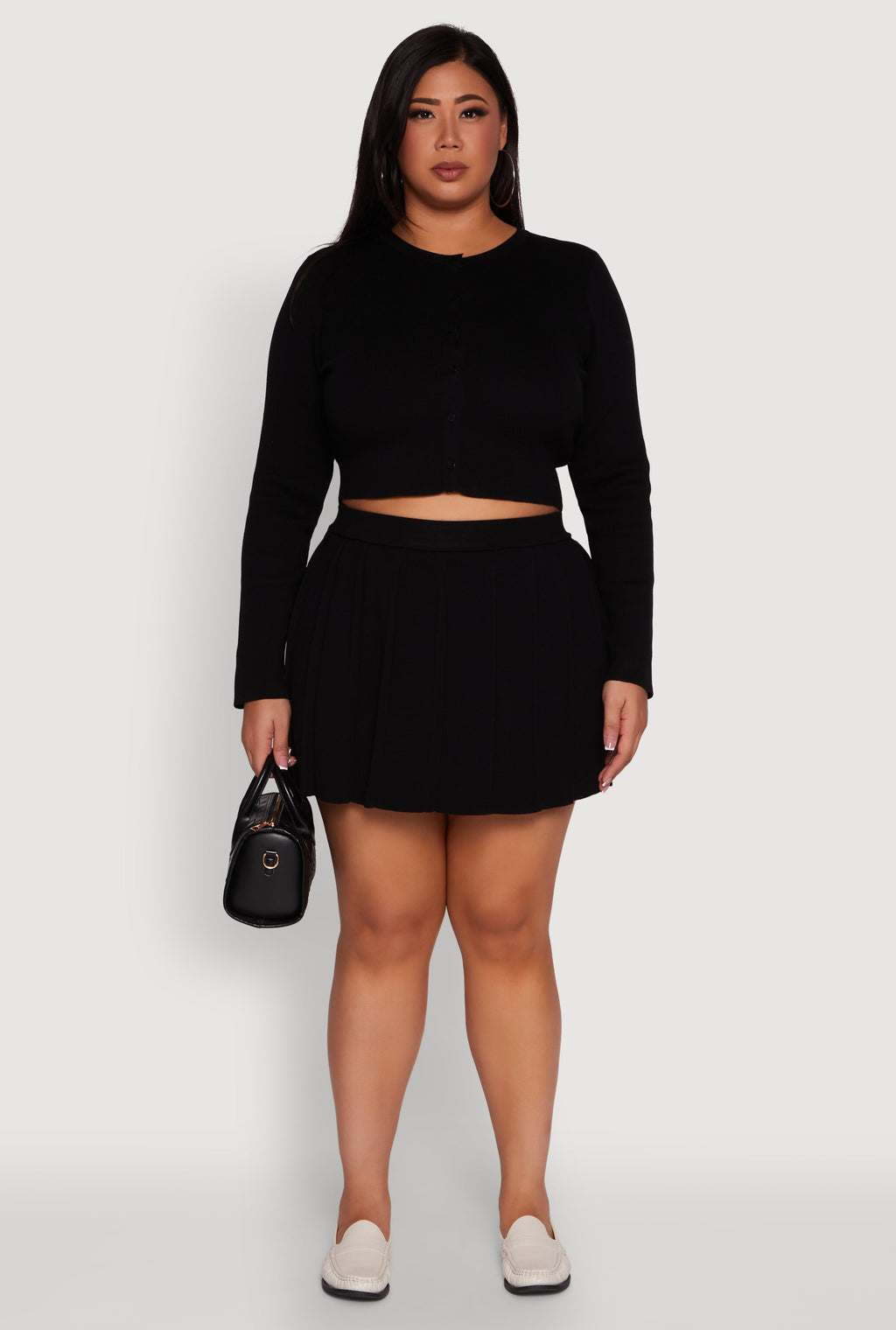 Plus Size High Waisted Solid Mini Pleated Skirt
