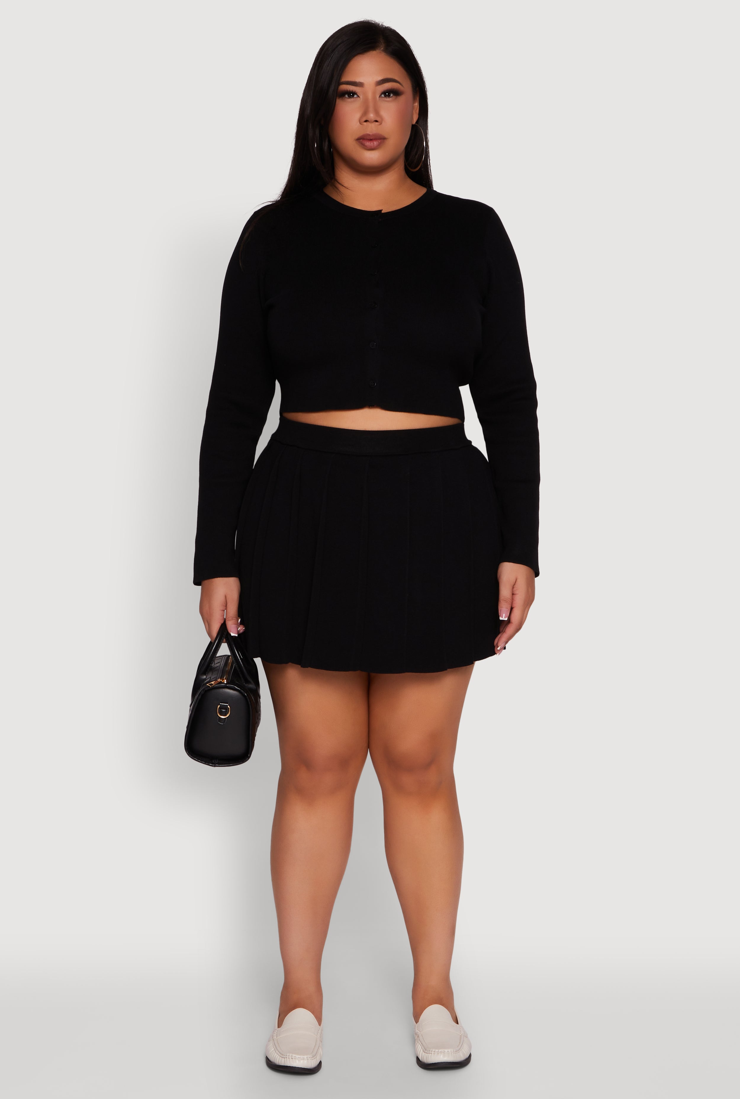 Plus Size High Waisted Solid Mini Pleated Skirt