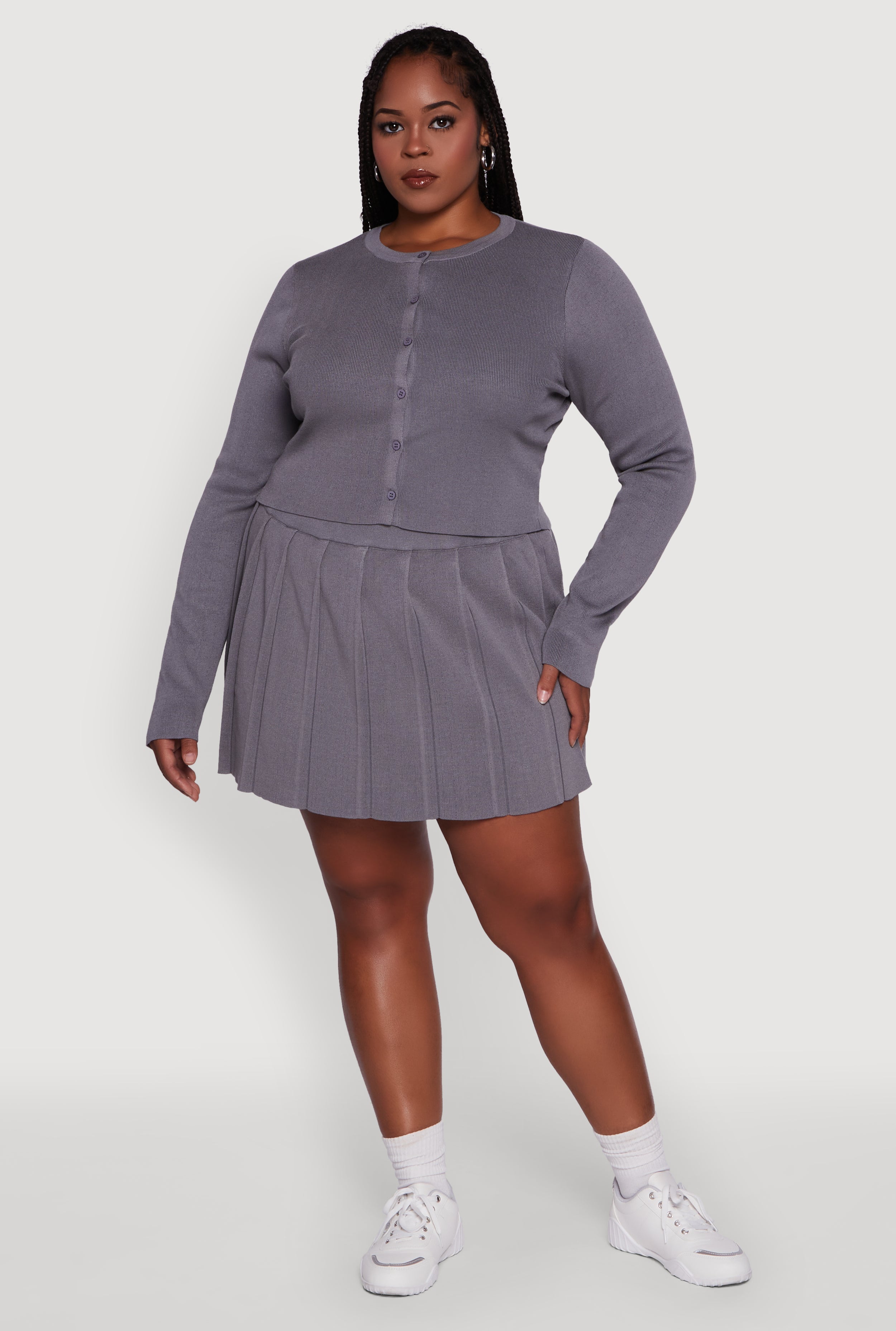 Plus Size High Waisted Solid Mini Pleated Skirt