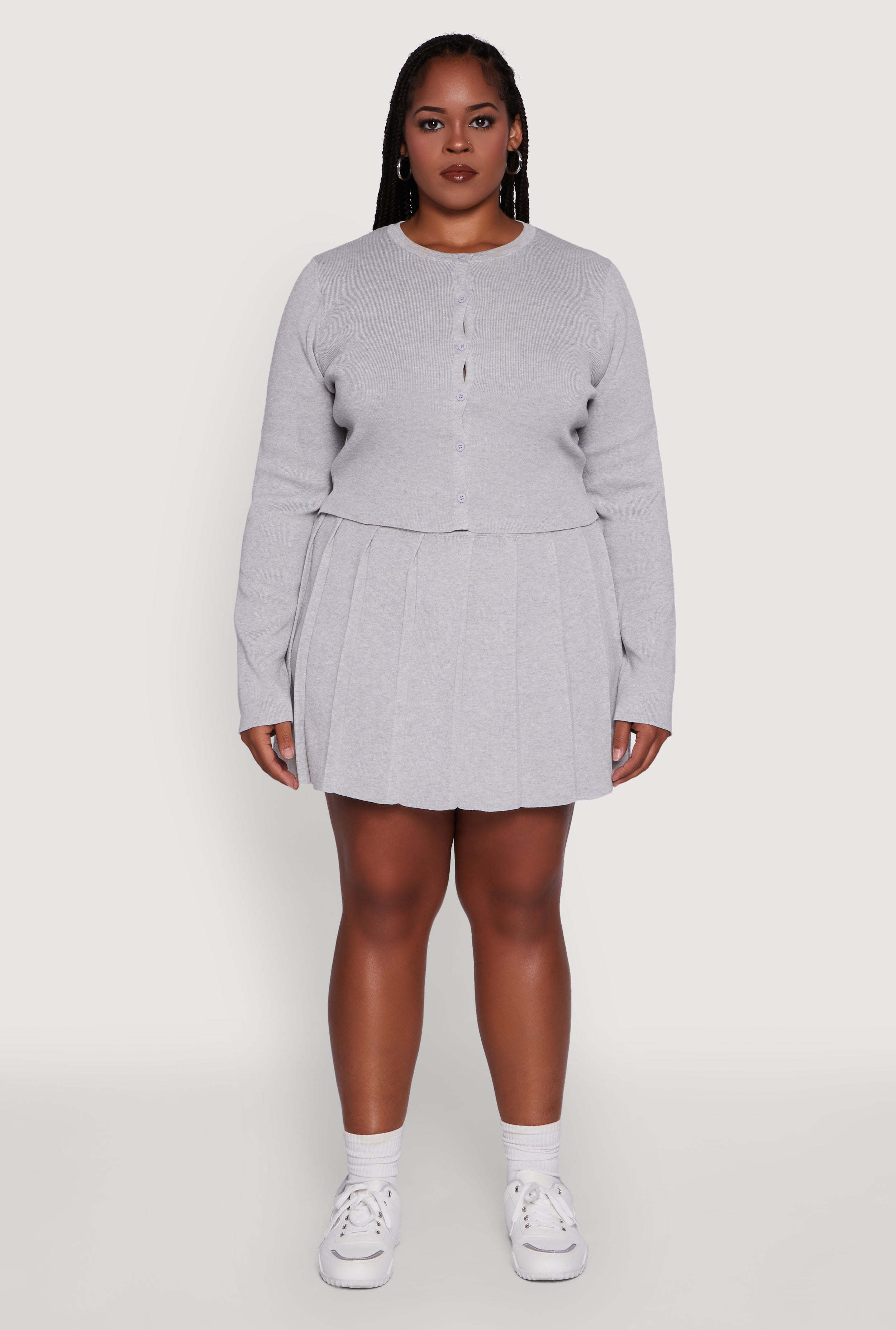 Plus Size High Waisted Solid Mini Pleated Skirt