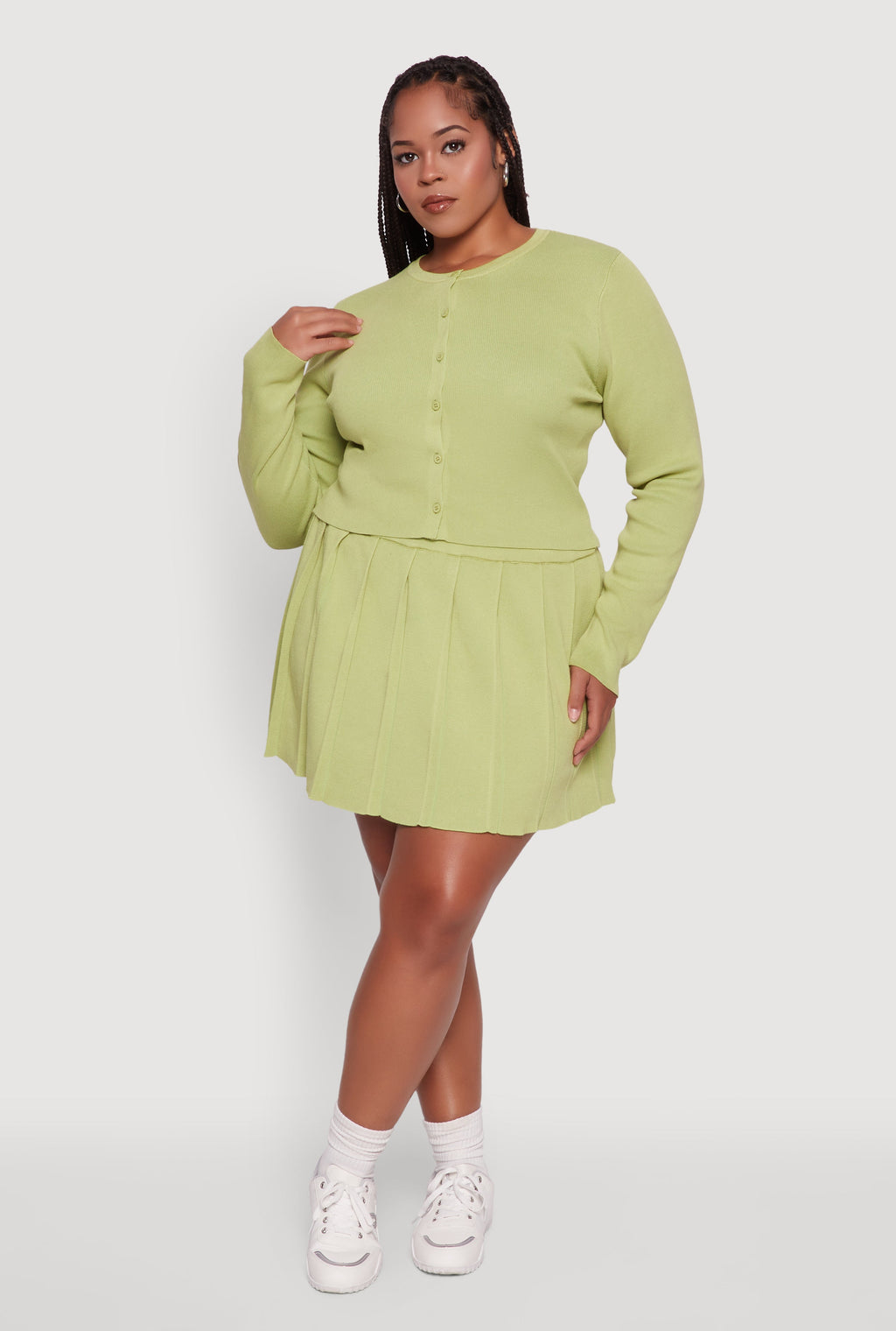 Plus Size High Waisted Solid Mini Pleated Skirt