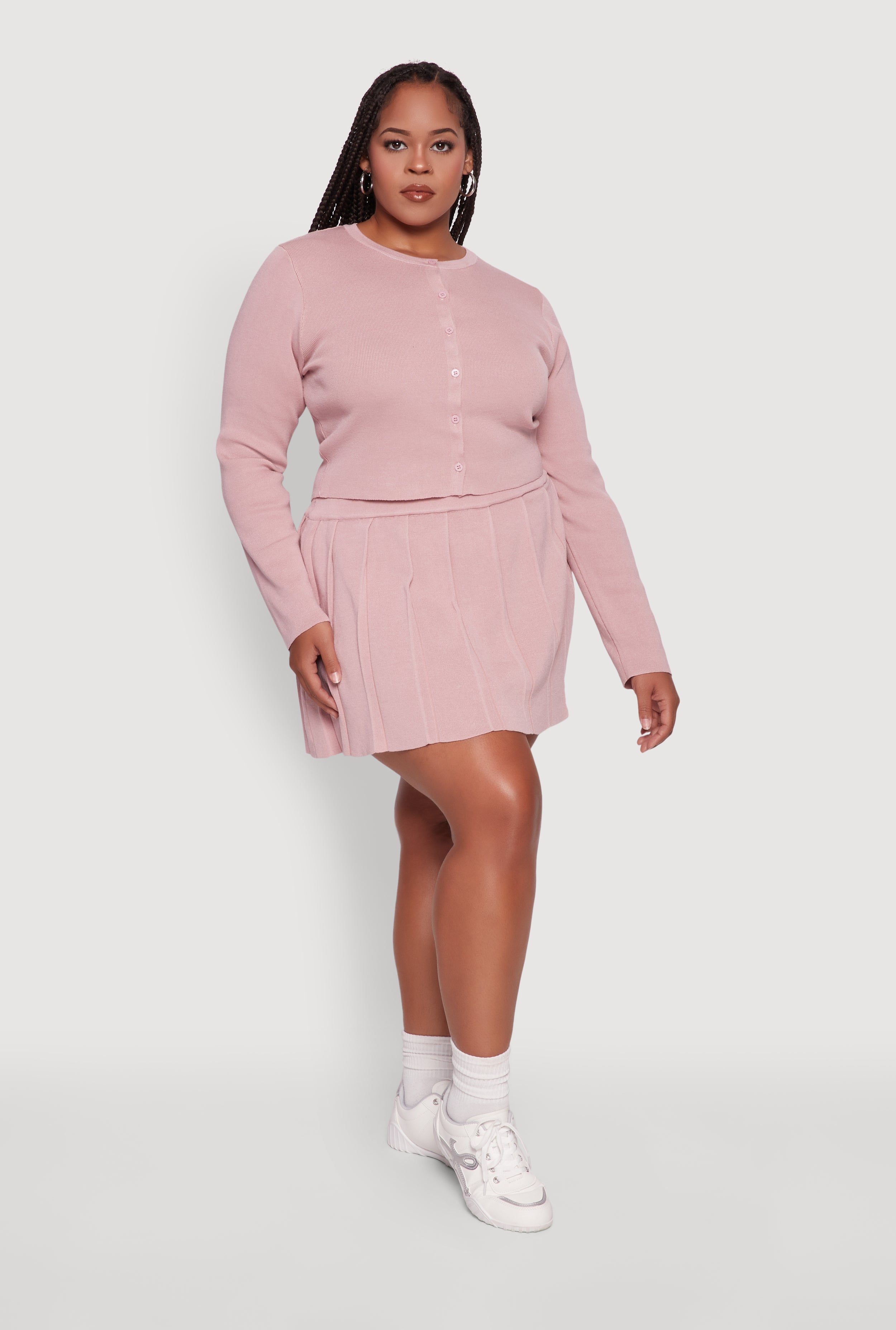 Plus Size High Waisted Solid Mini Pleated Skirt