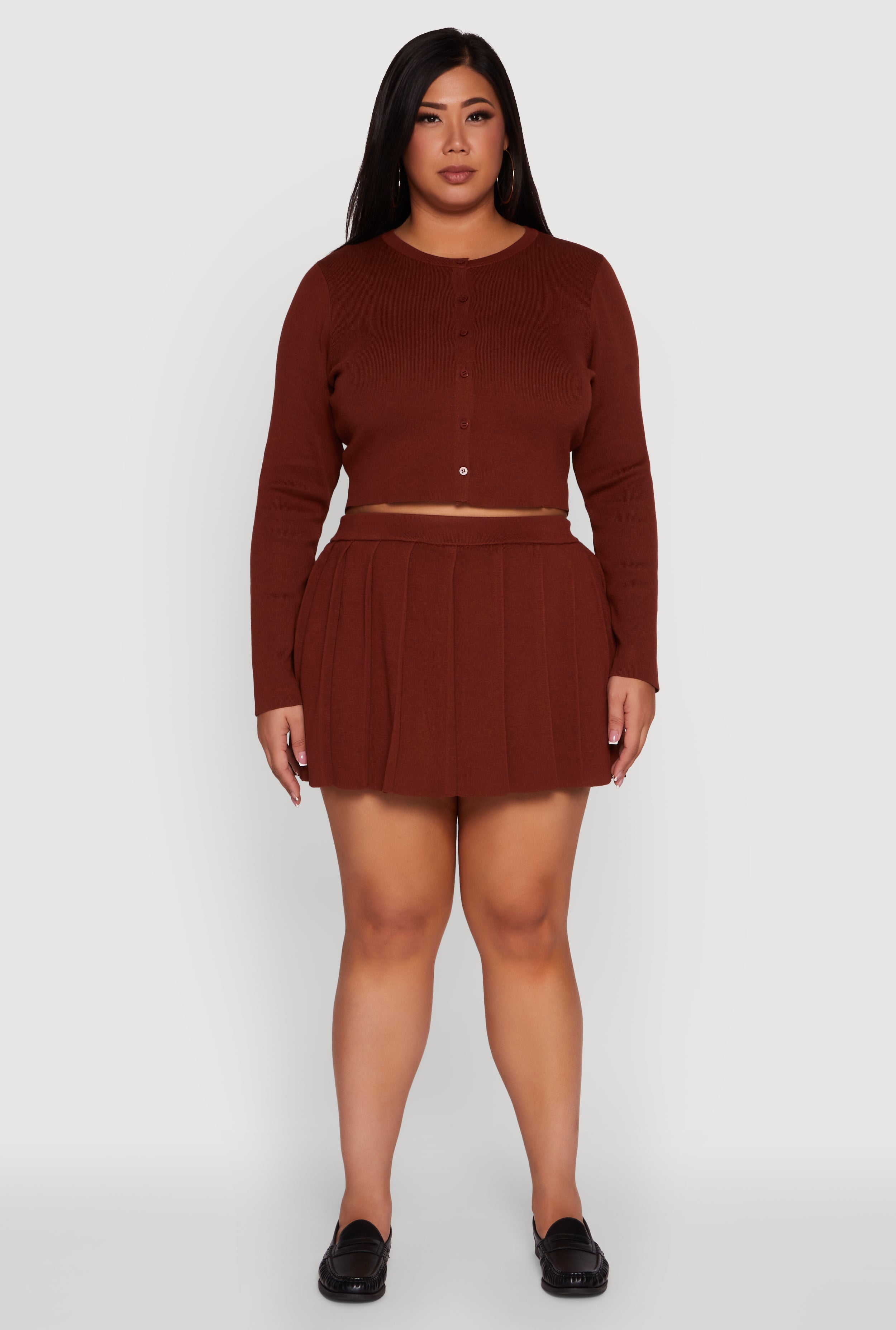 Plus Size High Waisted Solid Mini Pleated Skirt