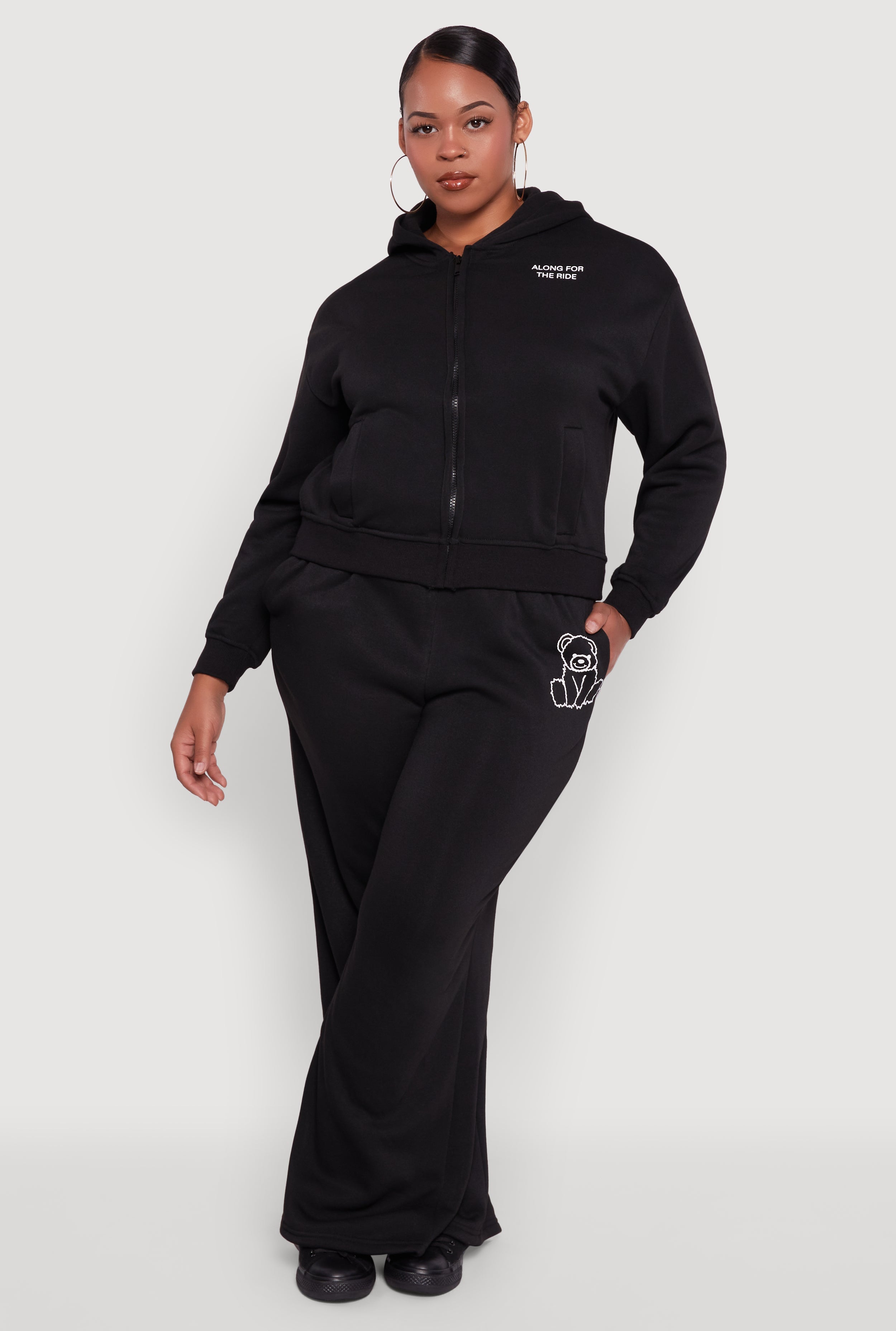 Plus Size Bear Graphic High Waisted Wide Leg Sweatpants