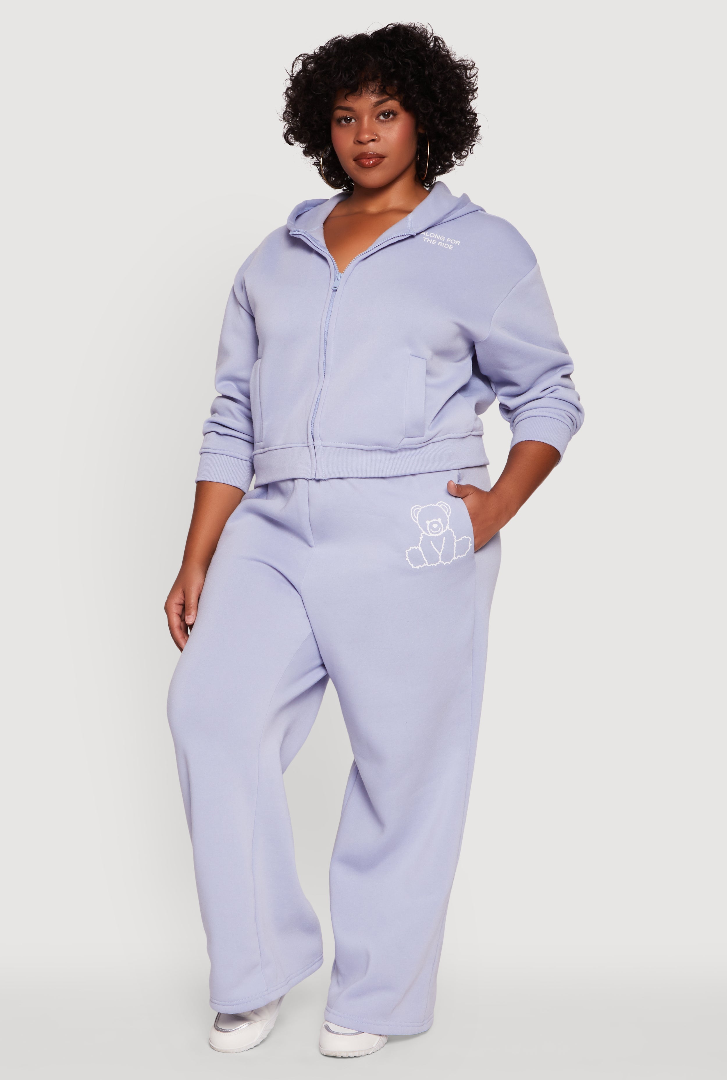 Plus Size Bear Graphic High Waisted Wide Leg Sweatpants