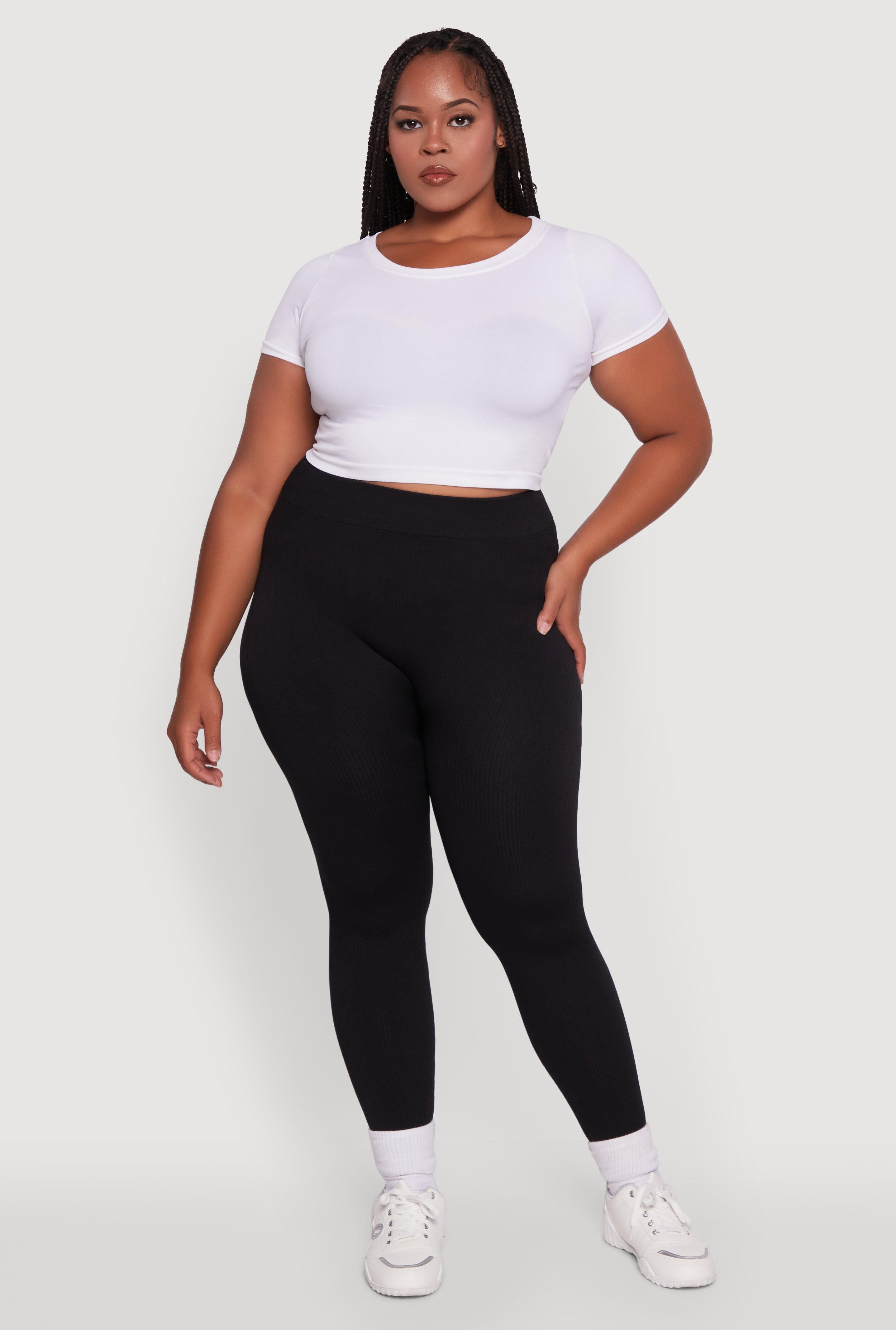 Plus Size Seamless Rib Knit Push Up High Waisted Leggings
