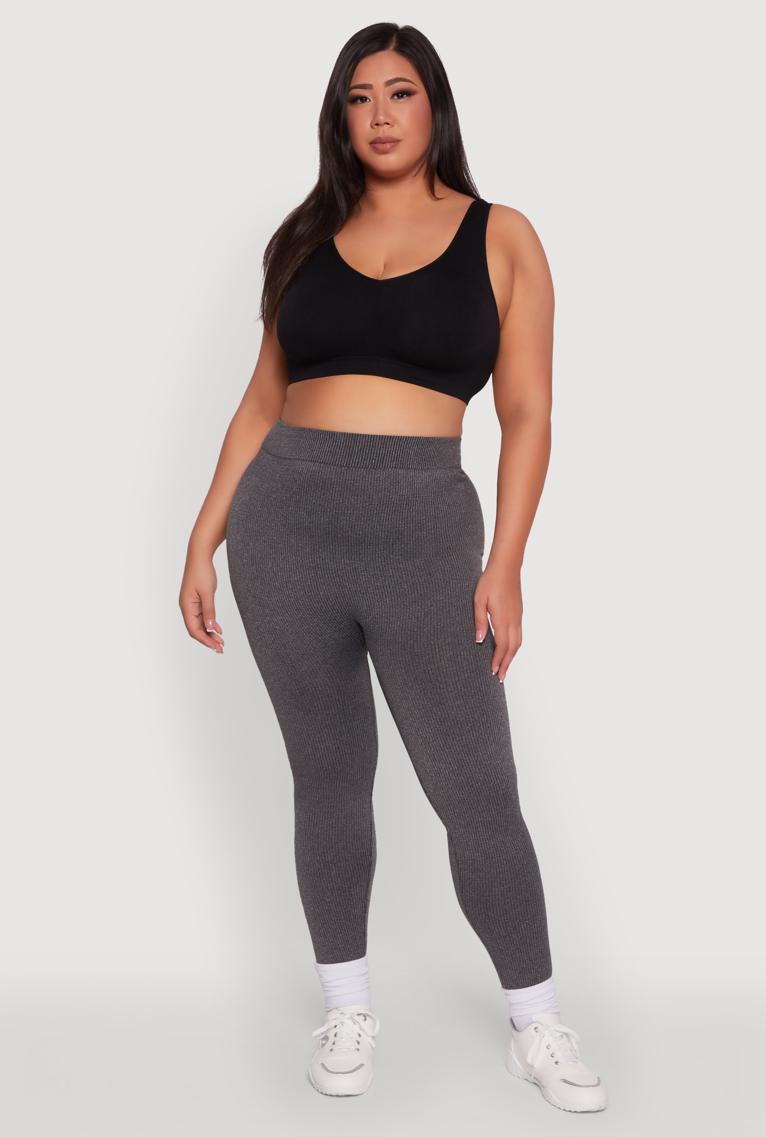 Plus Size Seamless Rib Knit Push Up High Waisted Leggings