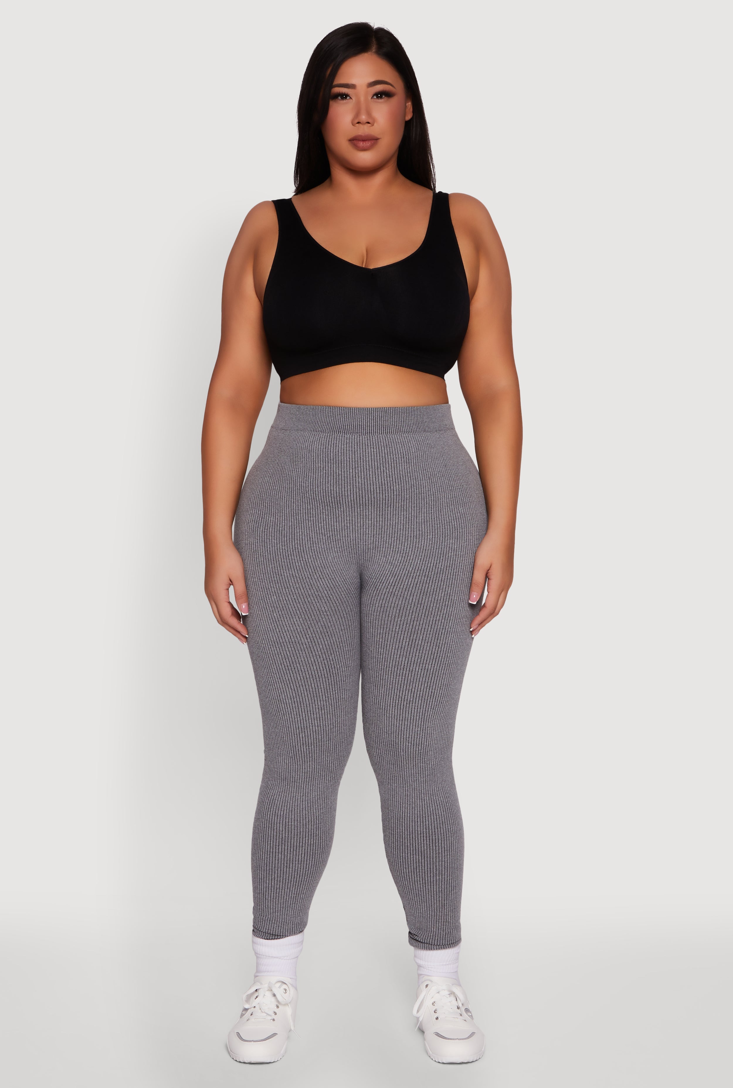 Plus Size Seamless Rib Knit Push Up High Waisted Leggings