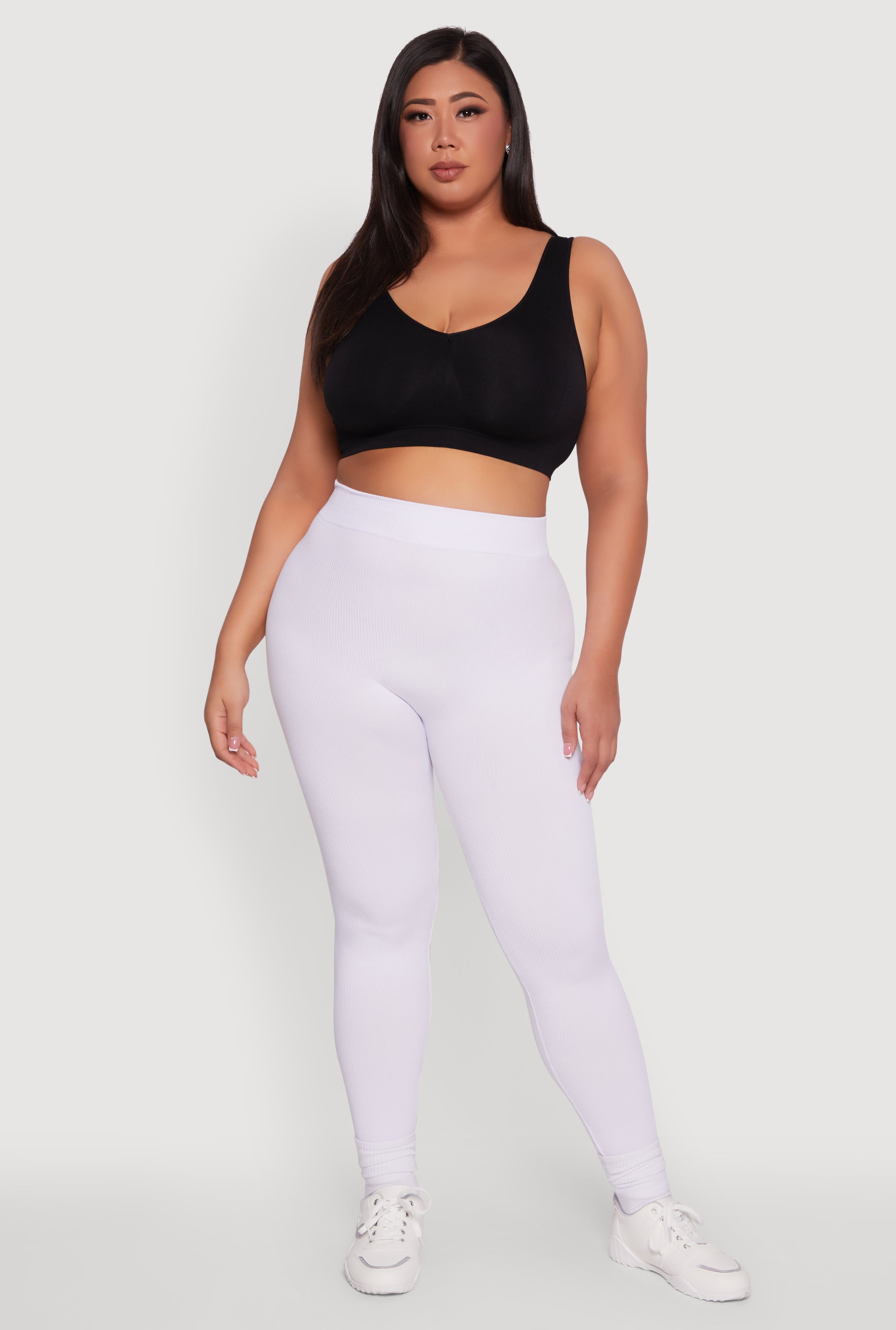 Plus Size Seamless Rib Knit Push Up High Waisted Leggings