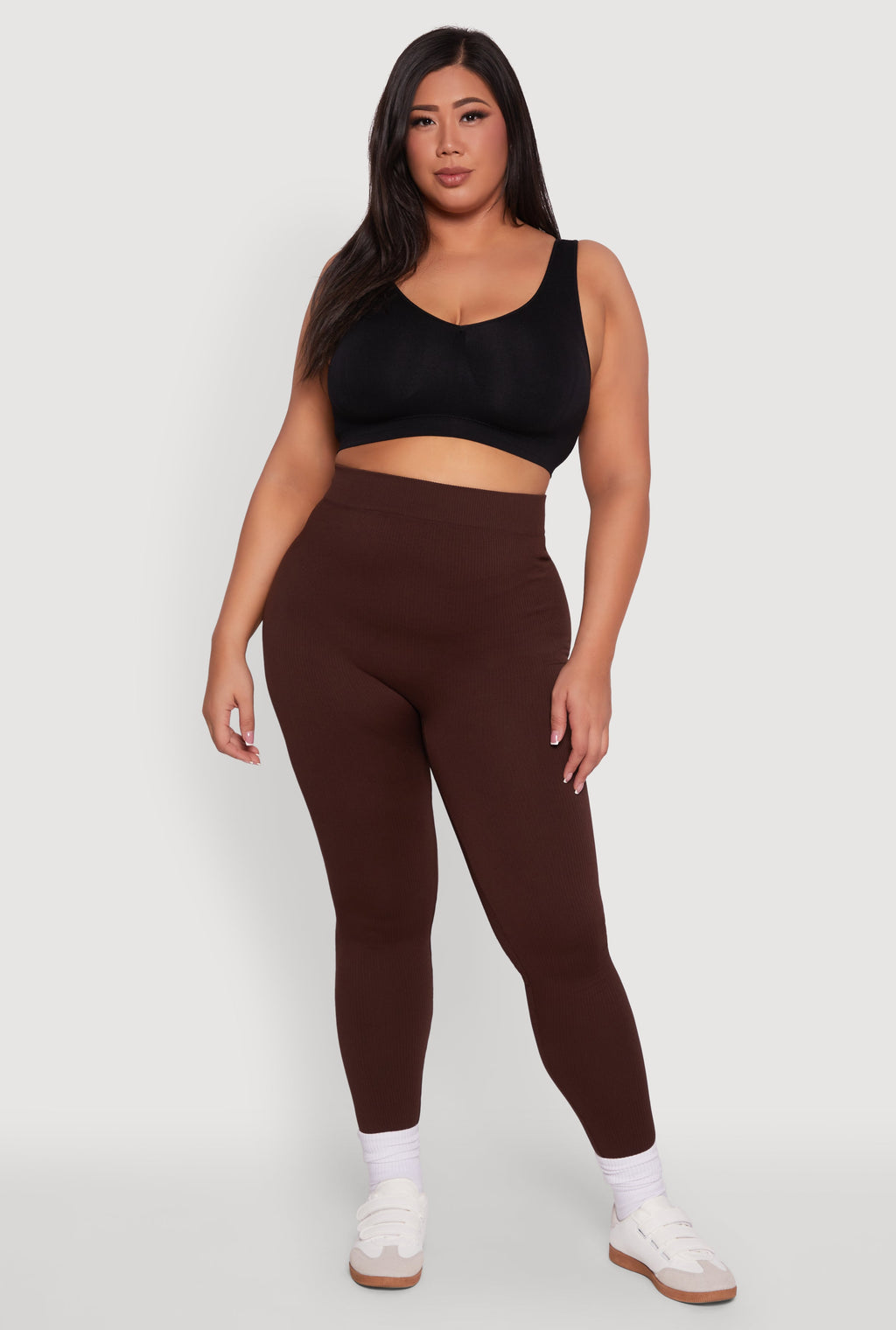 Plus Size Seamless Rib Knit Push Up High Waisted Leggings