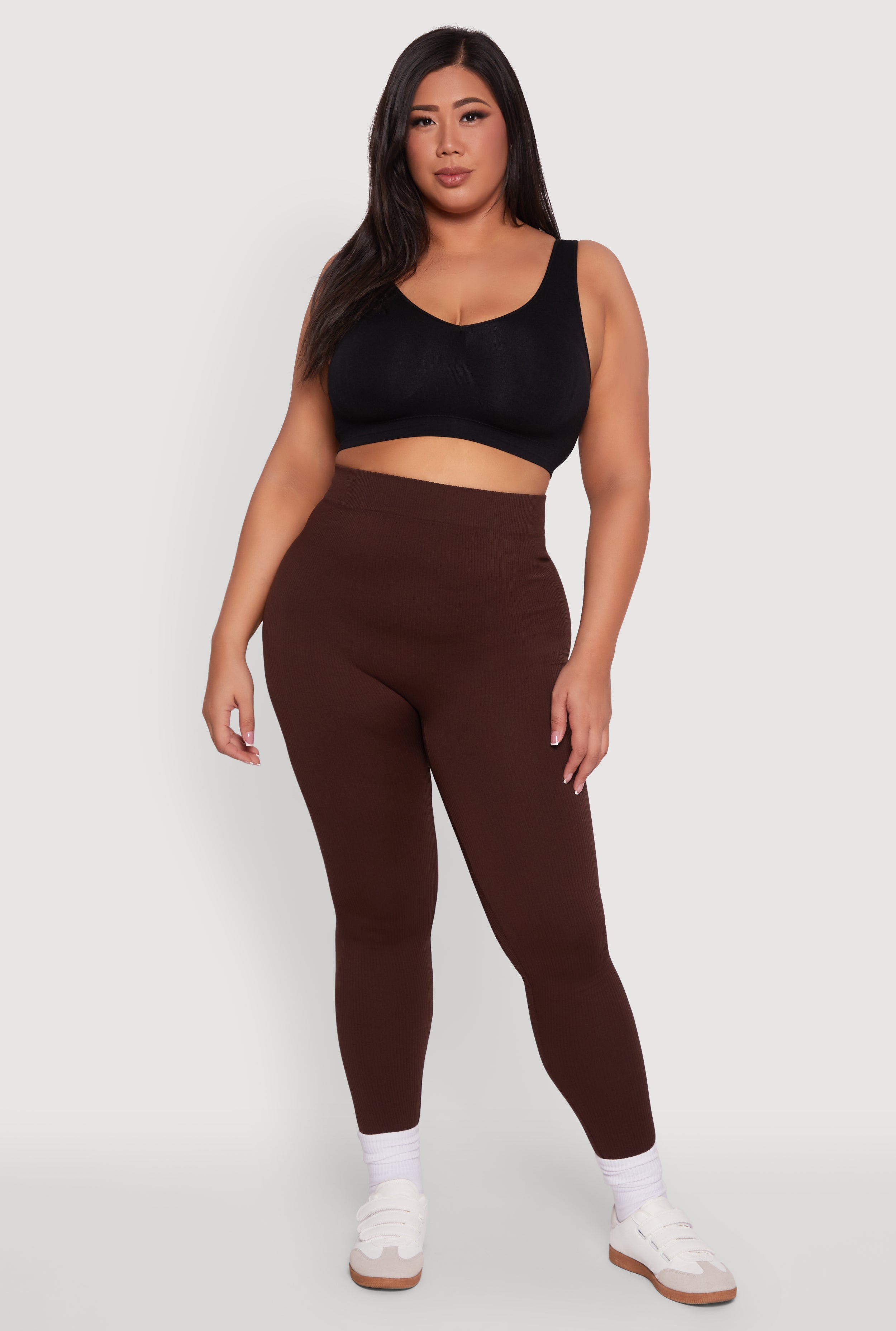 Plus Size Seamless Rib Knit Push Up High Waisted Leggings