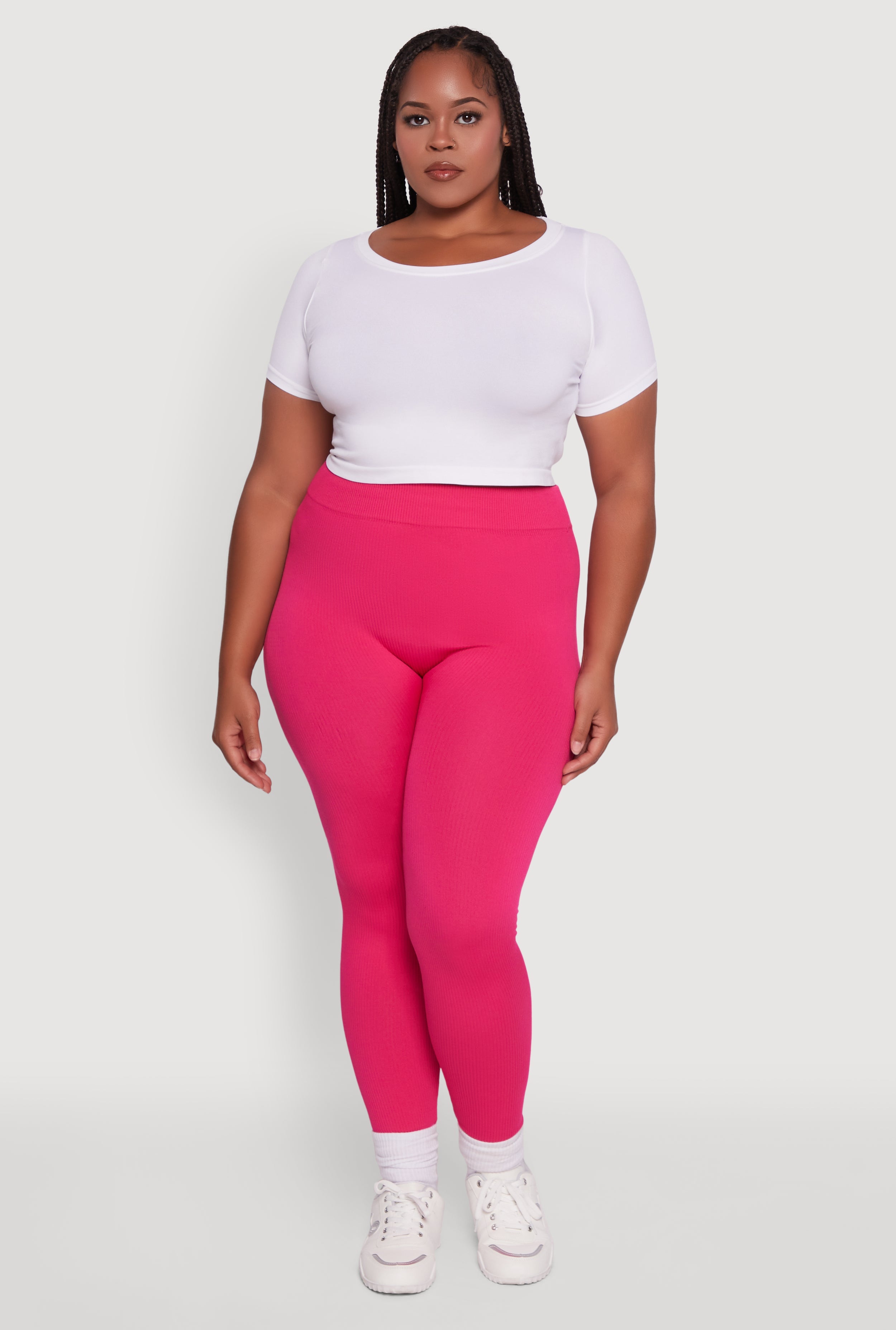 Plus Size Seamless Rib Knit Push Up High Waisted Leggings