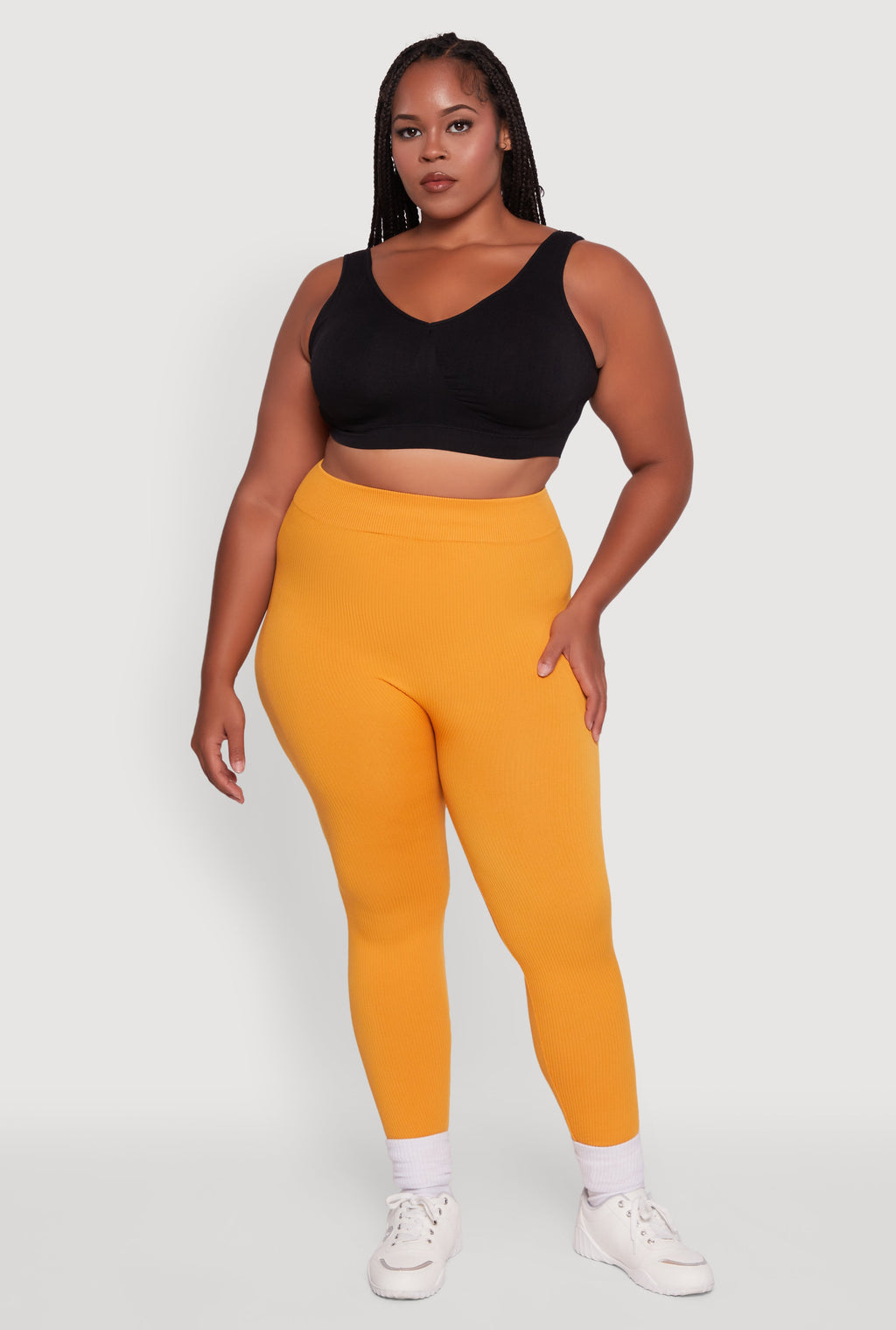 Plus Size Seamless Rib Knit Push Up High Waisted Leggings