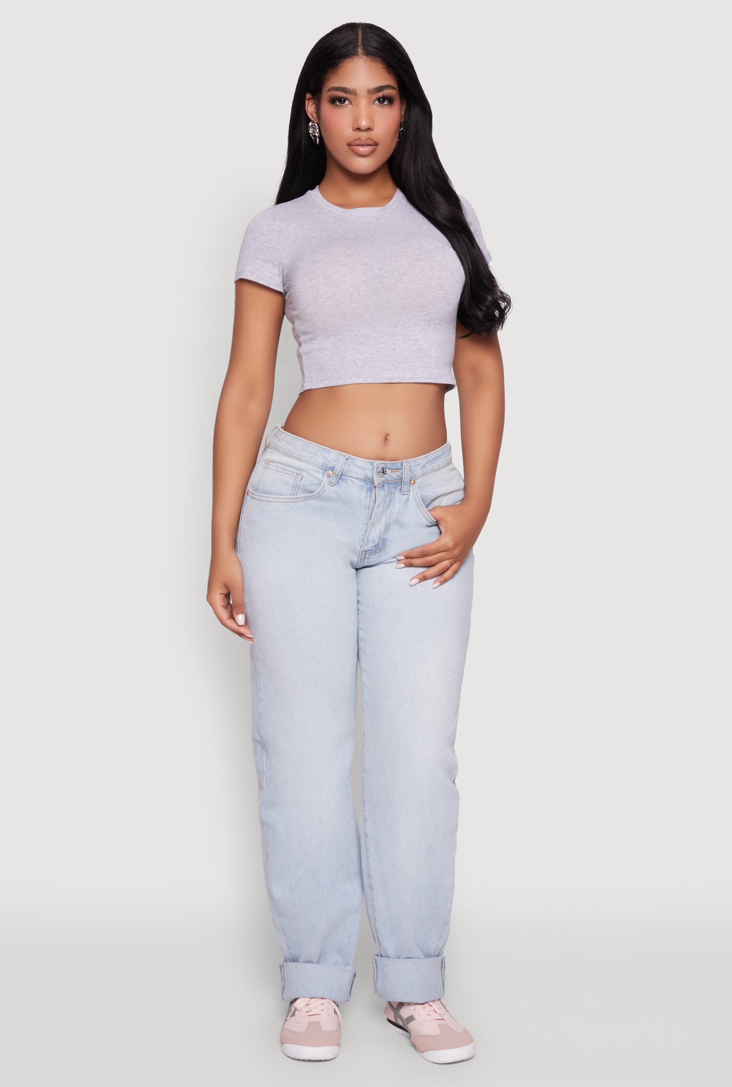 Cropped Short Sleeve Crew Neck Tee