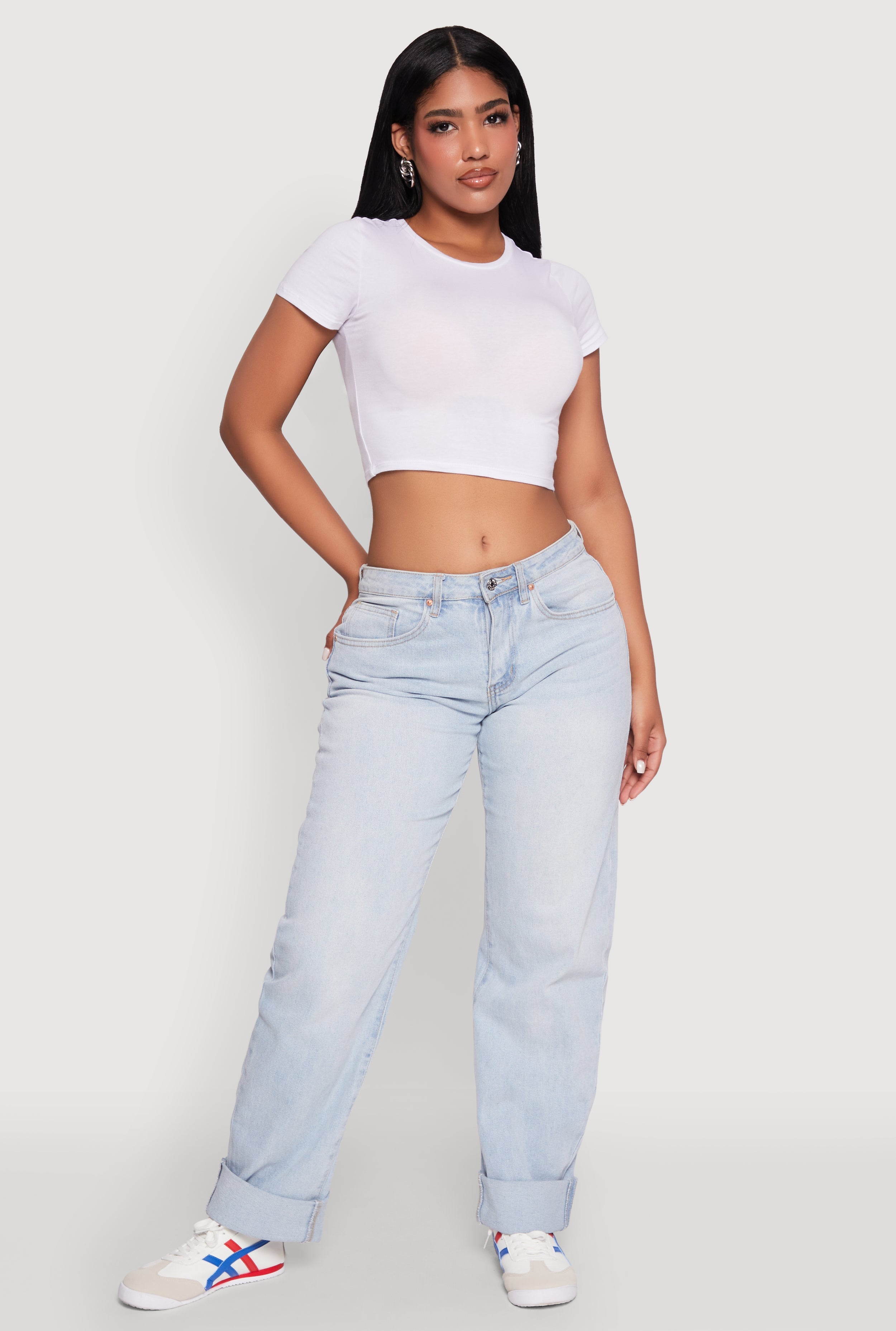 Cropped Short Sleeve Crew Neck Tee