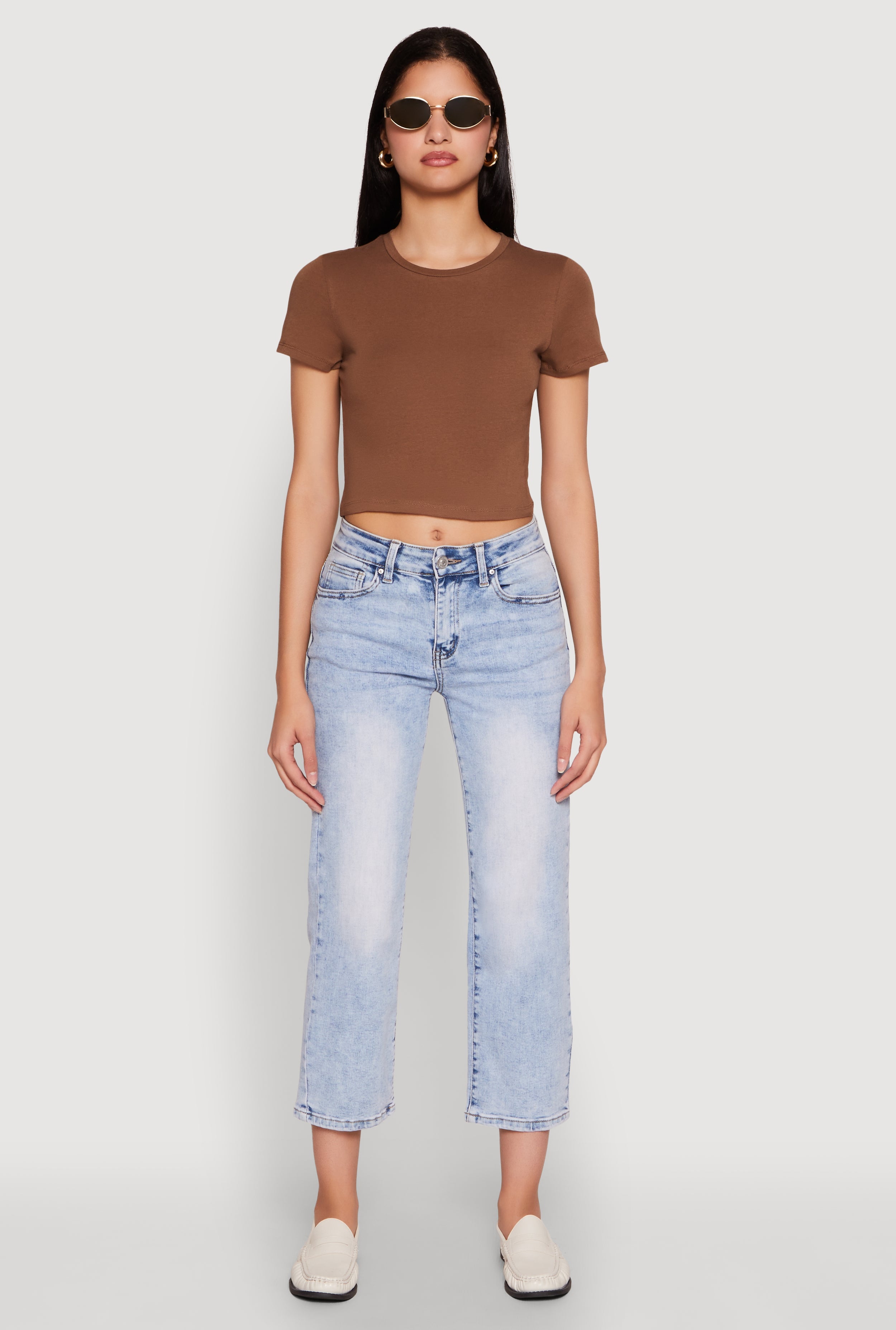 Cropped Short Sleeve Crew Neck Tee