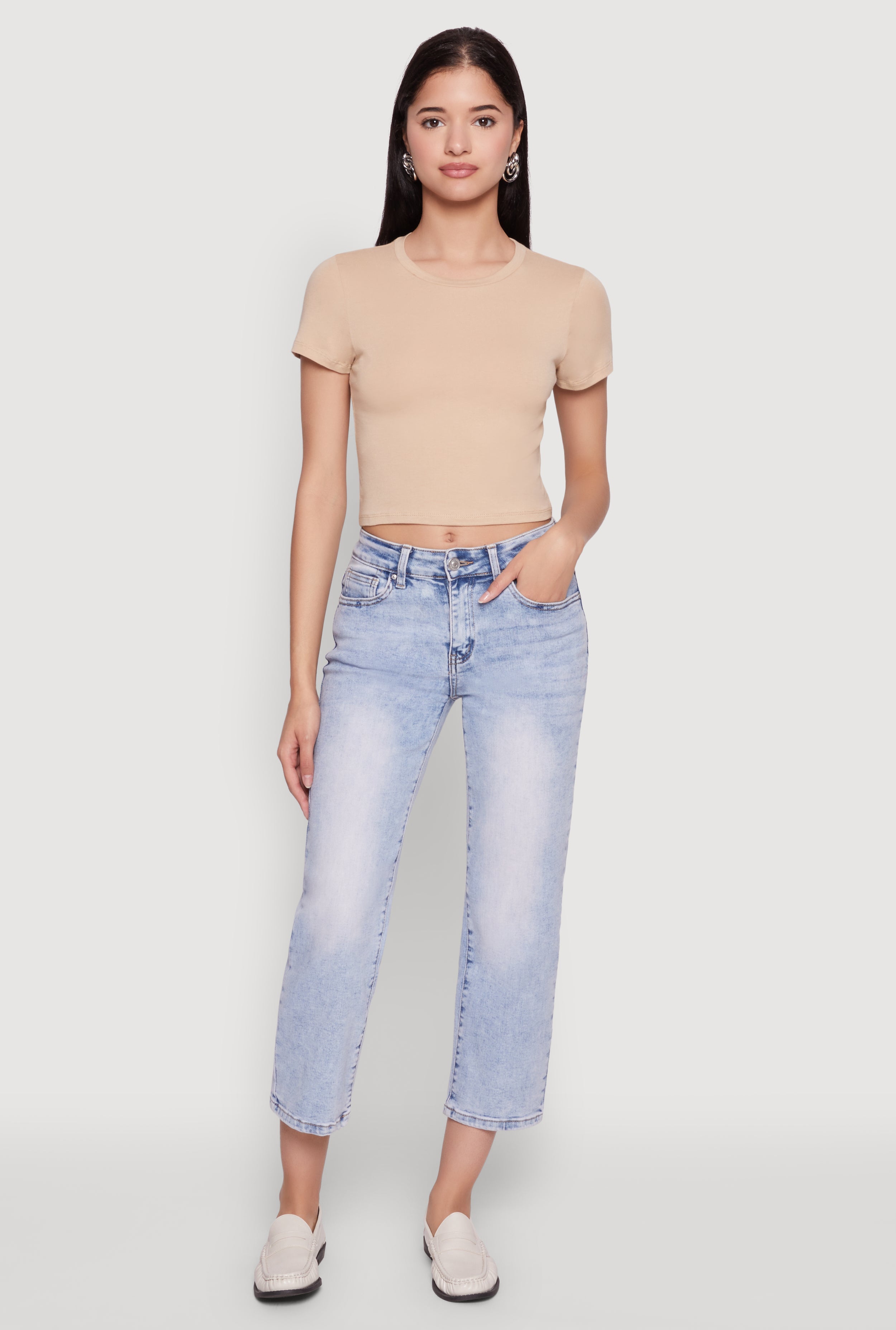 Cropped Short Sleeve Crew Neck Tee