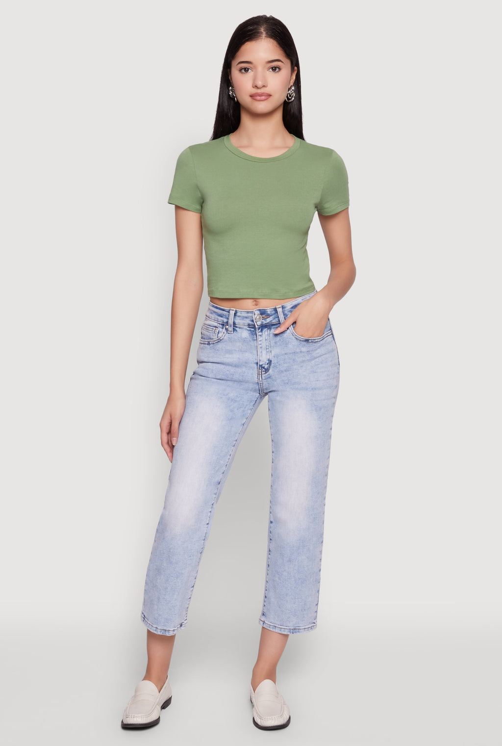 Cropped Short Sleeve Crew Neck Tee