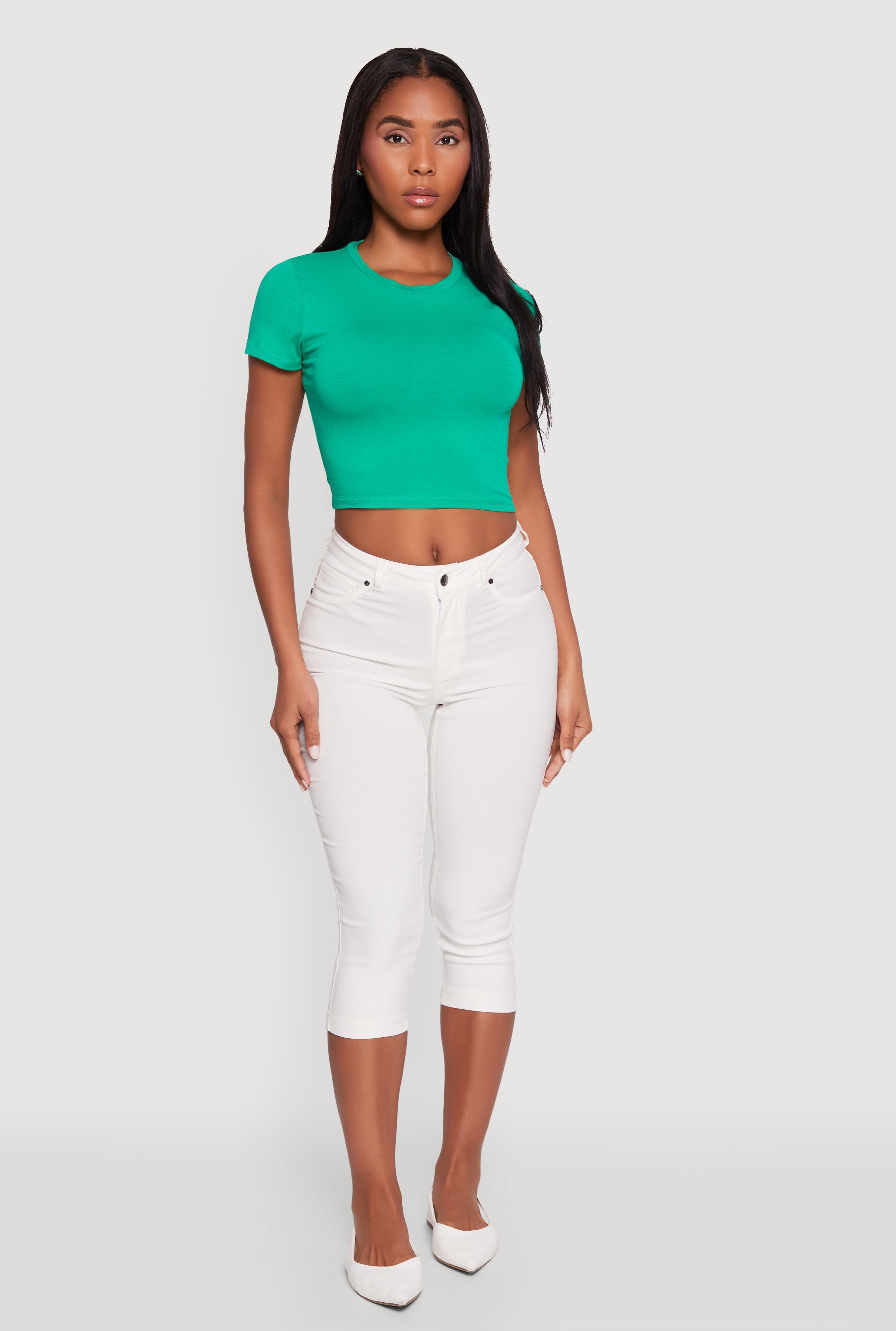 Cropped Short Sleeve Crew Neck Tee