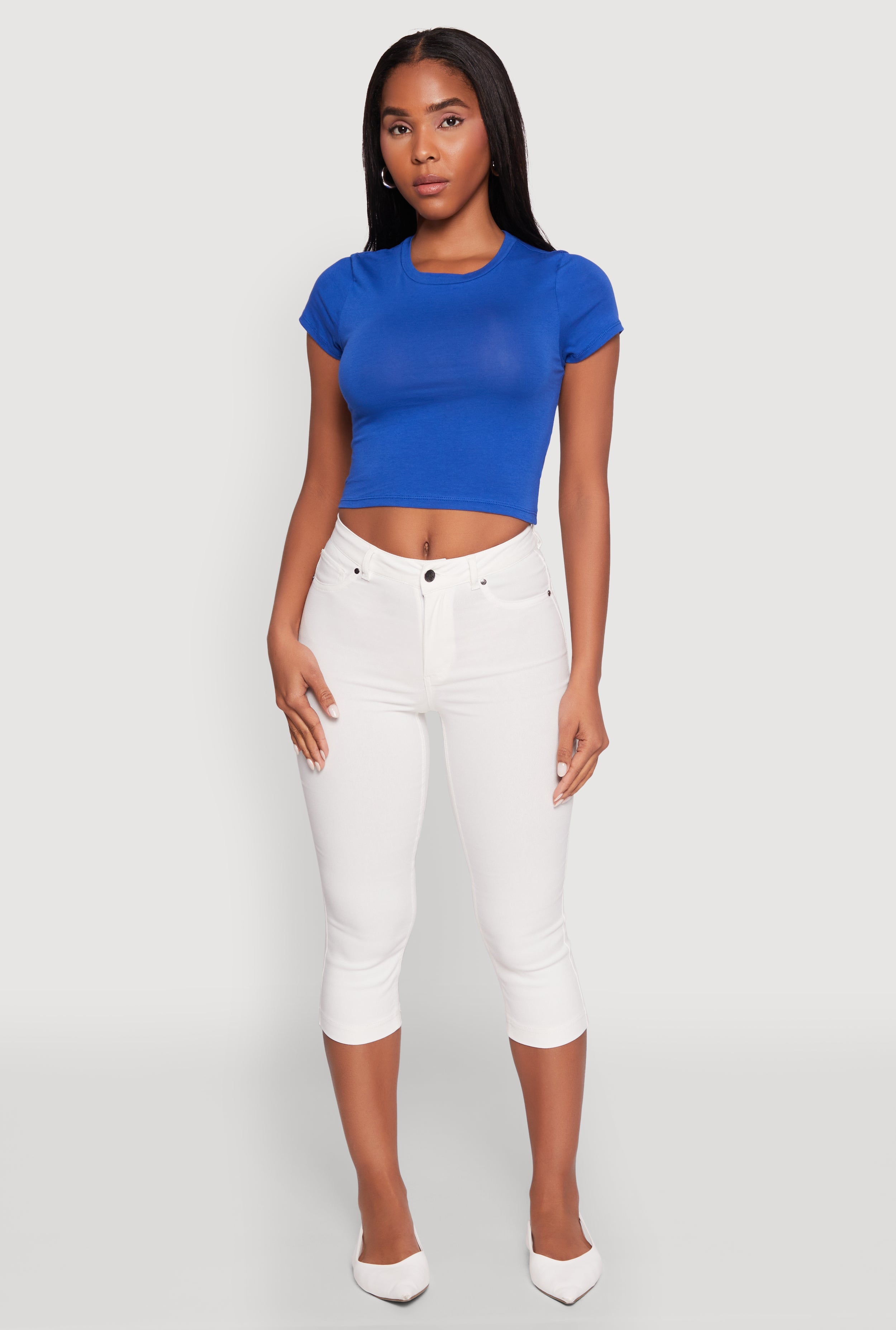 Cropped Short Sleeve Crew Neck Tee