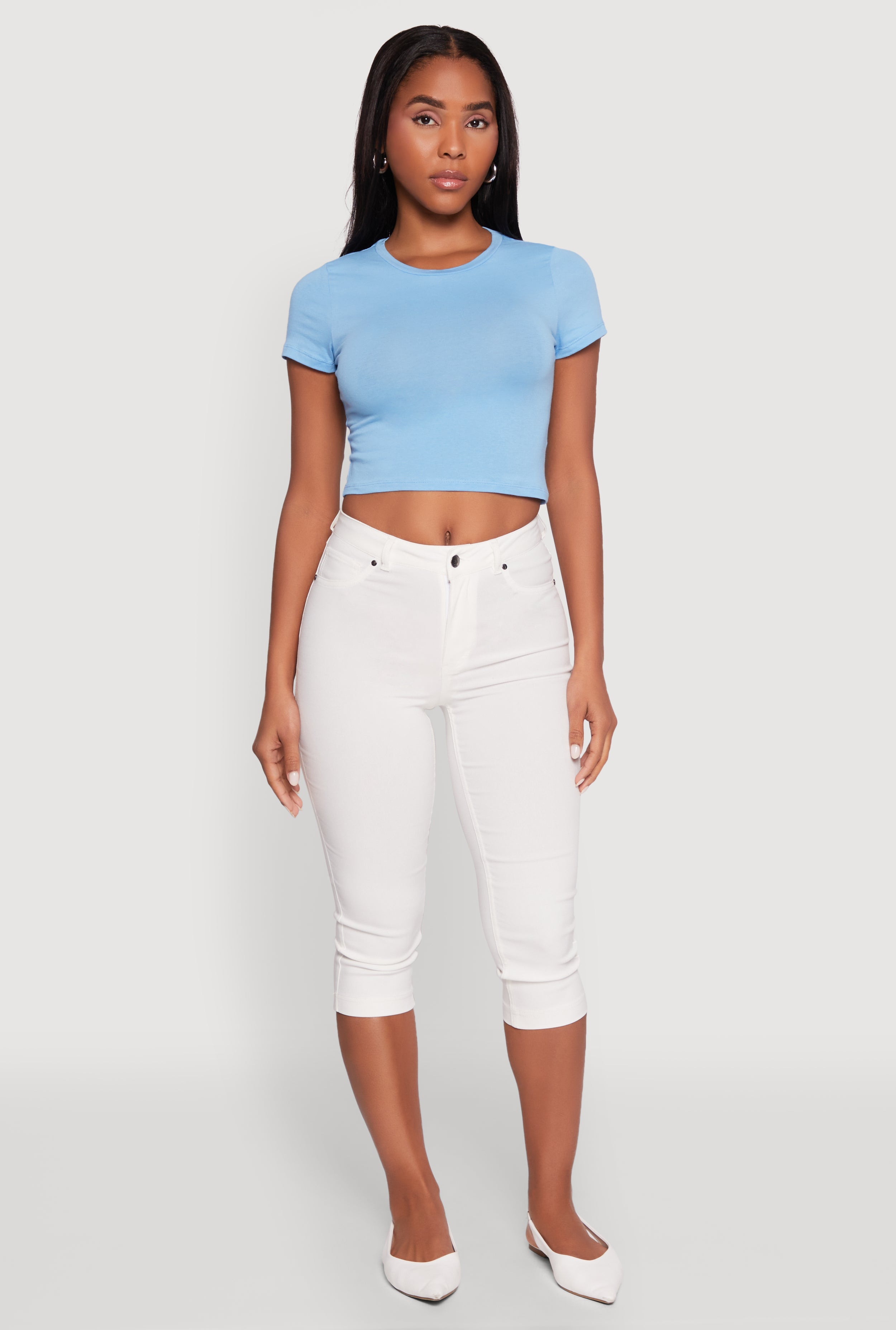 Cropped Short Sleeve Crew Neck Tee